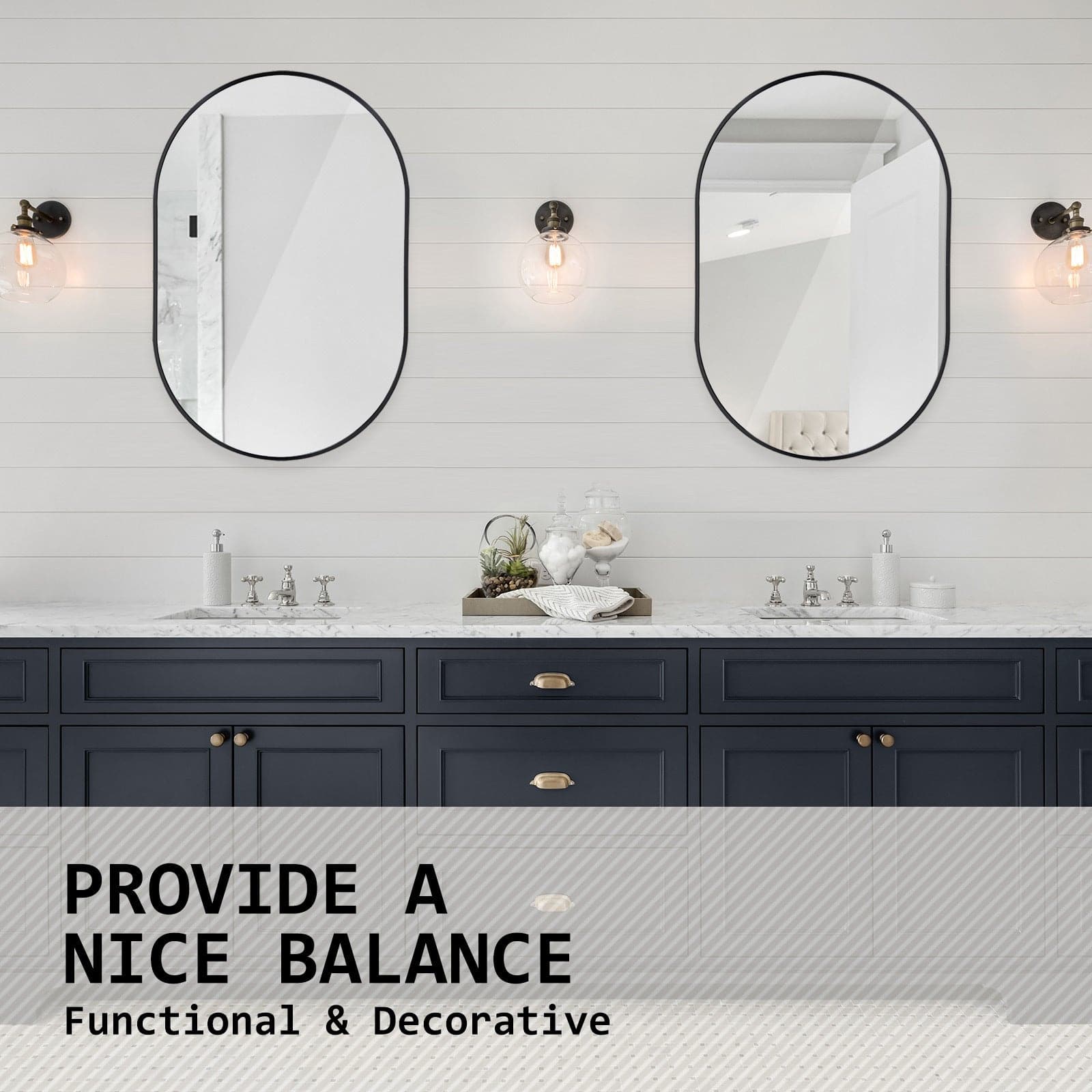La Bella Black Wall Mirror Oval Aluminum Frame Makeup Decor Bathroom Vanity 50 x 75cm-Health & Beauty > Makeup Mirrors-PEROZ Accessories