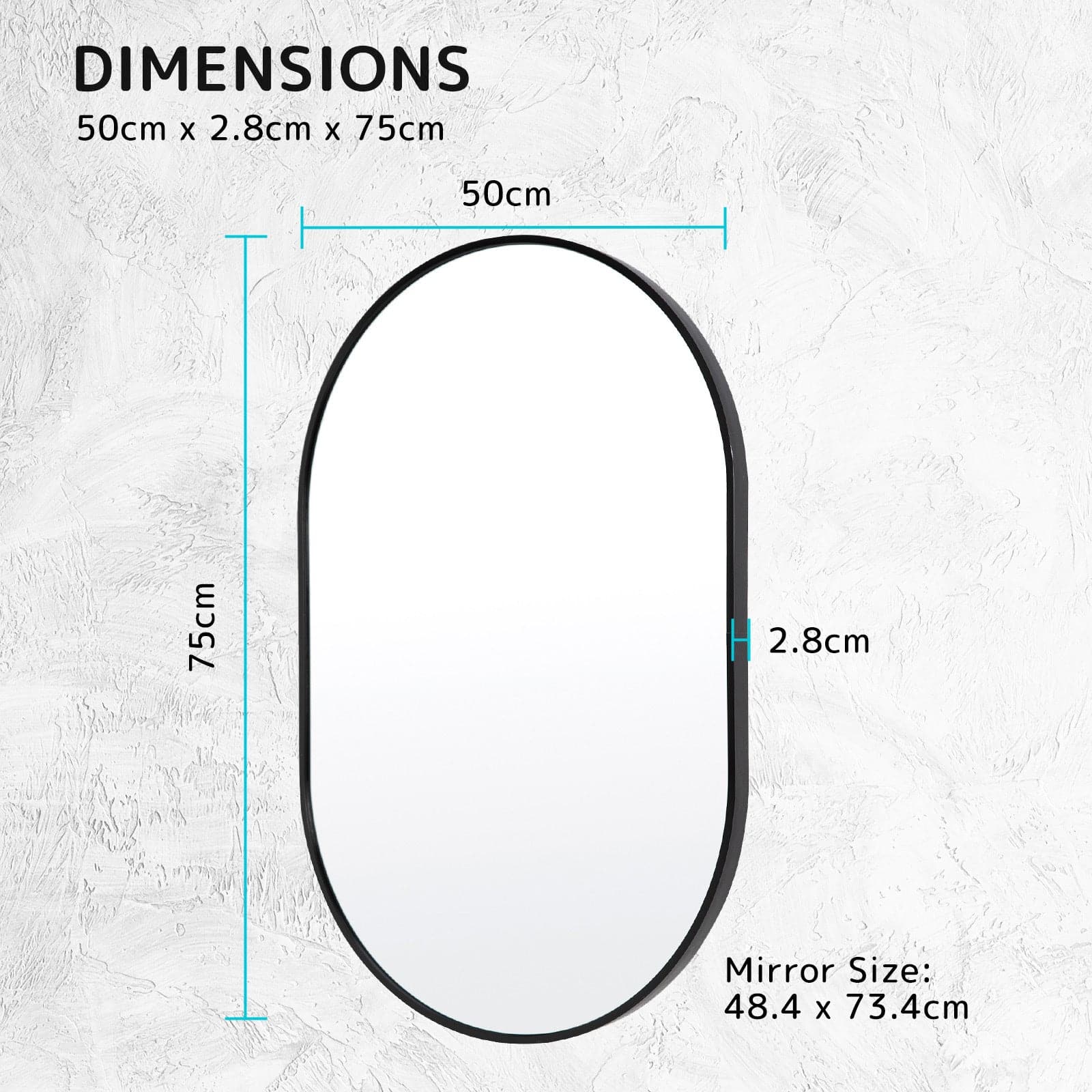 La Bella Black Wall Mirror Oval Aluminum Frame Makeup Decor Bathroom Vanity 50 x 75cm-Health & Beauty > Makeup Mirrors-PEROZ Accessories
