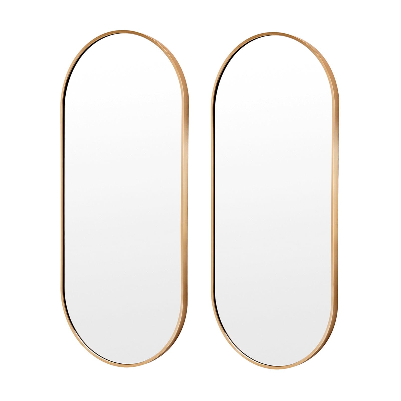 2 Set La Bella Gold Wall Mirror Oval Aluminum Frame Makeup Decor Bathroom Vanity 45x100cm-Health & Beauty > Makeup Mirrors-PEROZ Accessories