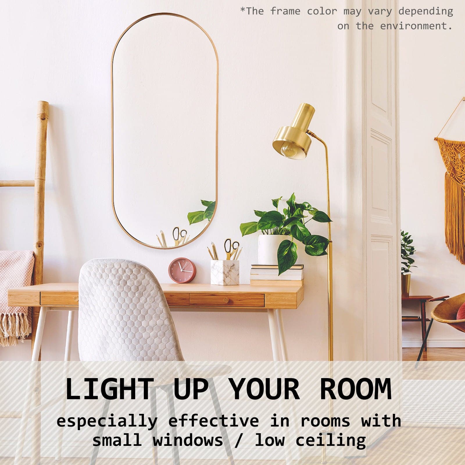 2 Set La Bella Gold Wall Mirror Oval Aluminum Frame Makeup Decor Bathroom Vanity 45x100cm-Health & Beauty > Makeup Mirrors-PEROZ Accessories