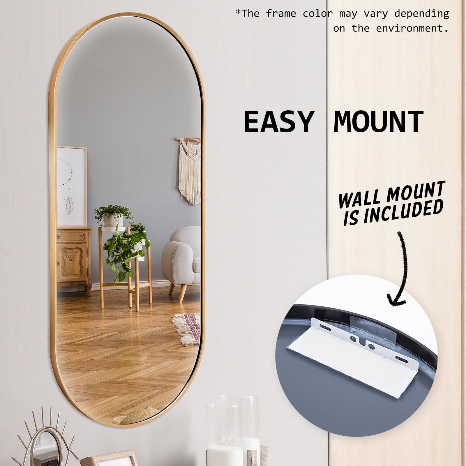 2 Set La Bella Gold Wall Mirror Oval Aluminum Frame Makeup Decor Bathroom Vanity 45x100cm-Health & Beauty > Makeup Mirrors-PEROZ Accessories