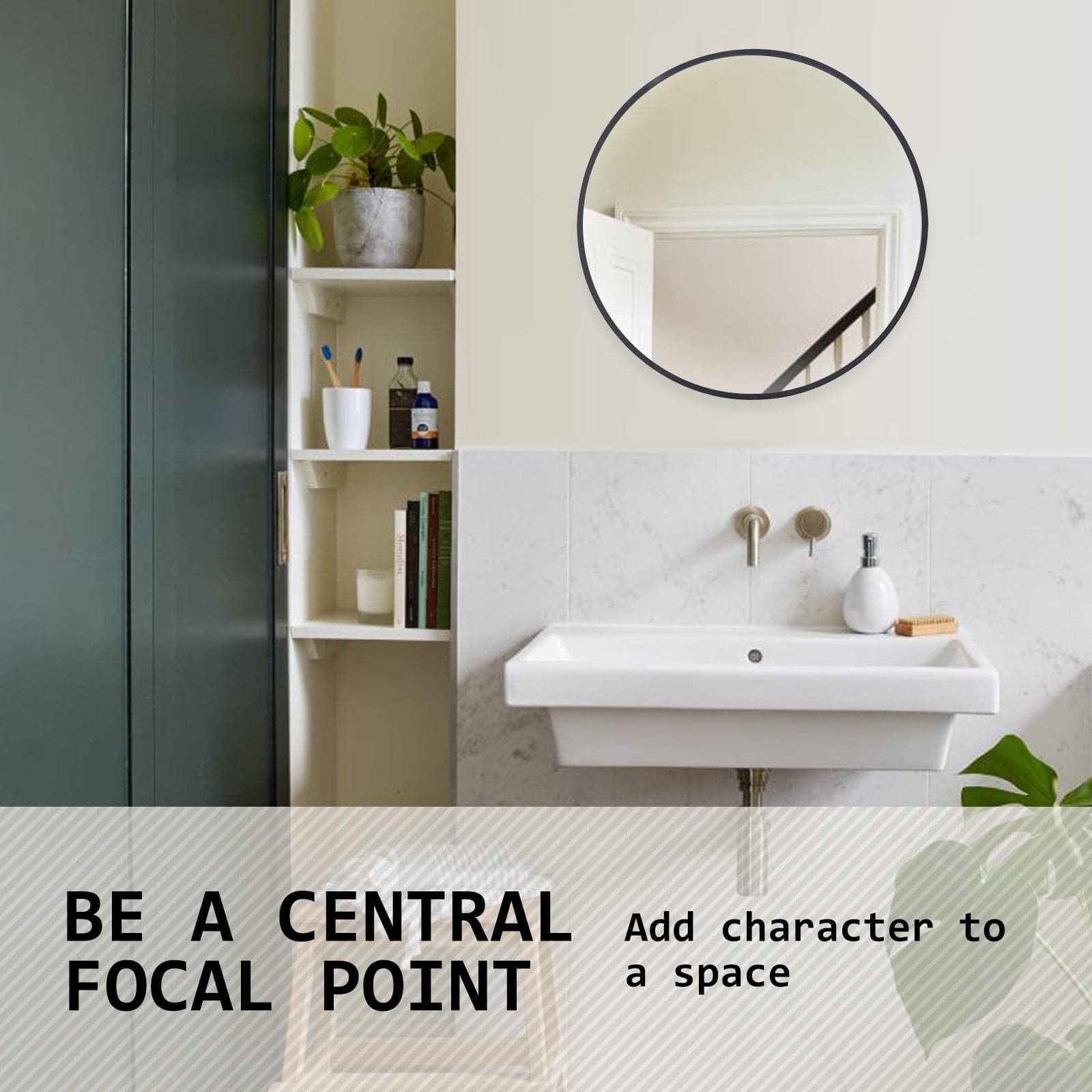 La Bella Black Wall Mirror Round Aluminum Frame Makeup Decor Bathroom Vanity 50cm-Health & Beauty > Makeup Mirrors-PEROZ Accessories