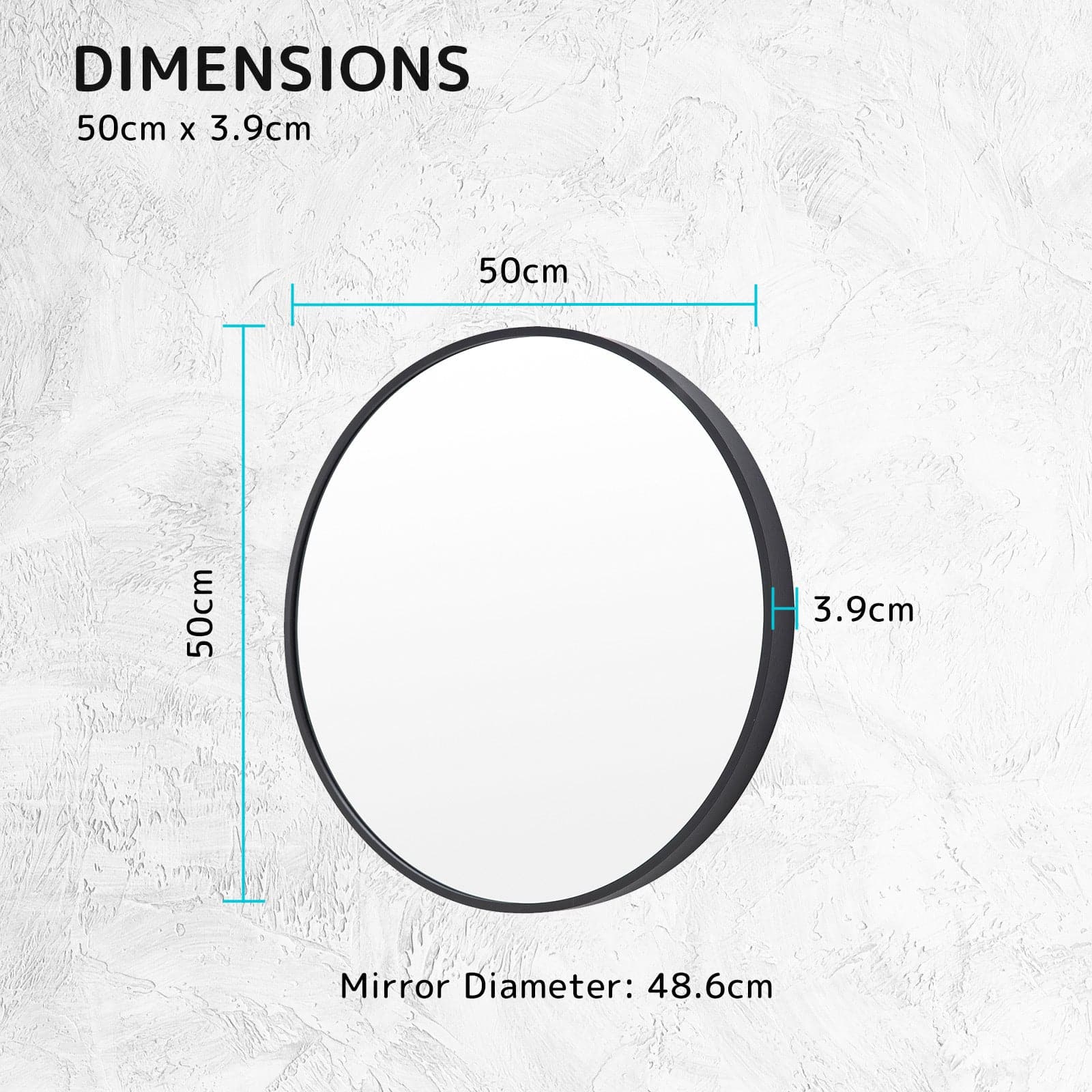 La Bella Black Wall Mirror Round Aluminum Frame Makeup Decor Bathroom Vanity 50cm-Health & Beauty > Makeup Mirrors-PEROZ Accessories