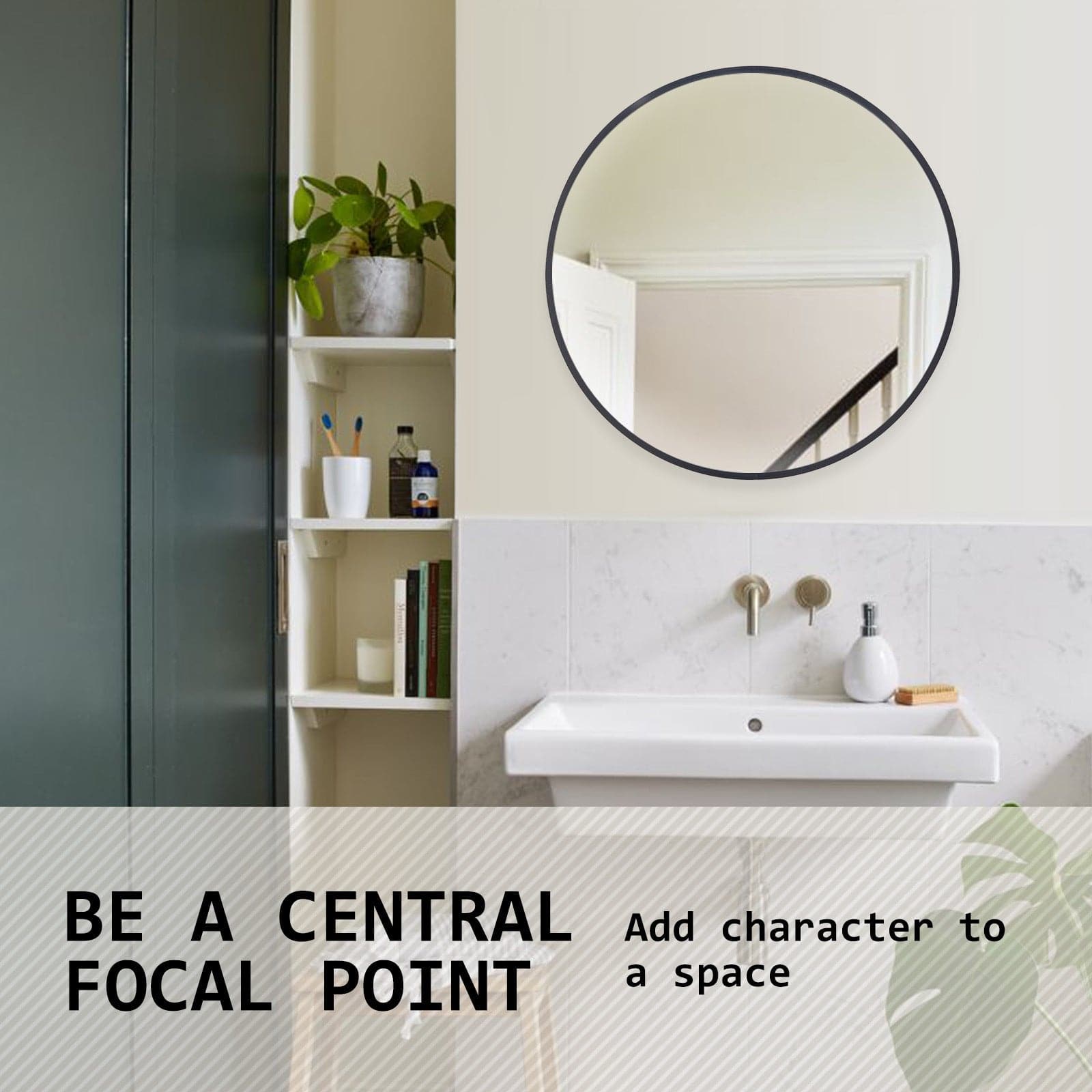 La Bella Black Wall Mirror Round Aluminum Frame Makeup Decor Bathroom Vanity 60cm-Health & Beauty > Makeup Mirrors-PEROZ Accessories