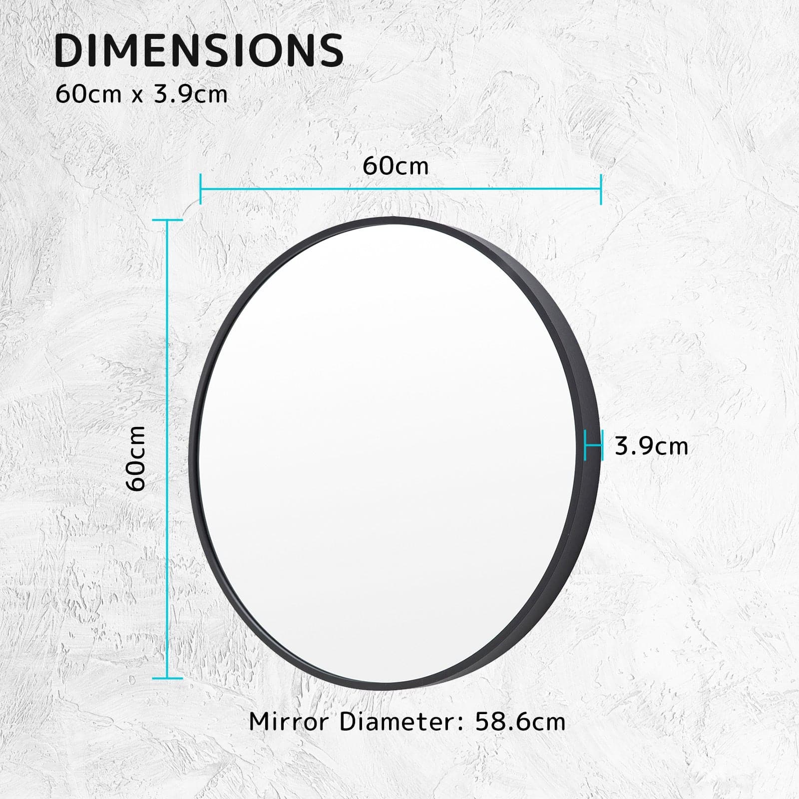 La Bella Black Wall Mirror Round Aluminum Frame Makeup Decor Bathroom Vanity 60cm-Health & Beauty > Makeup Mirrors-PEROZ Accessories