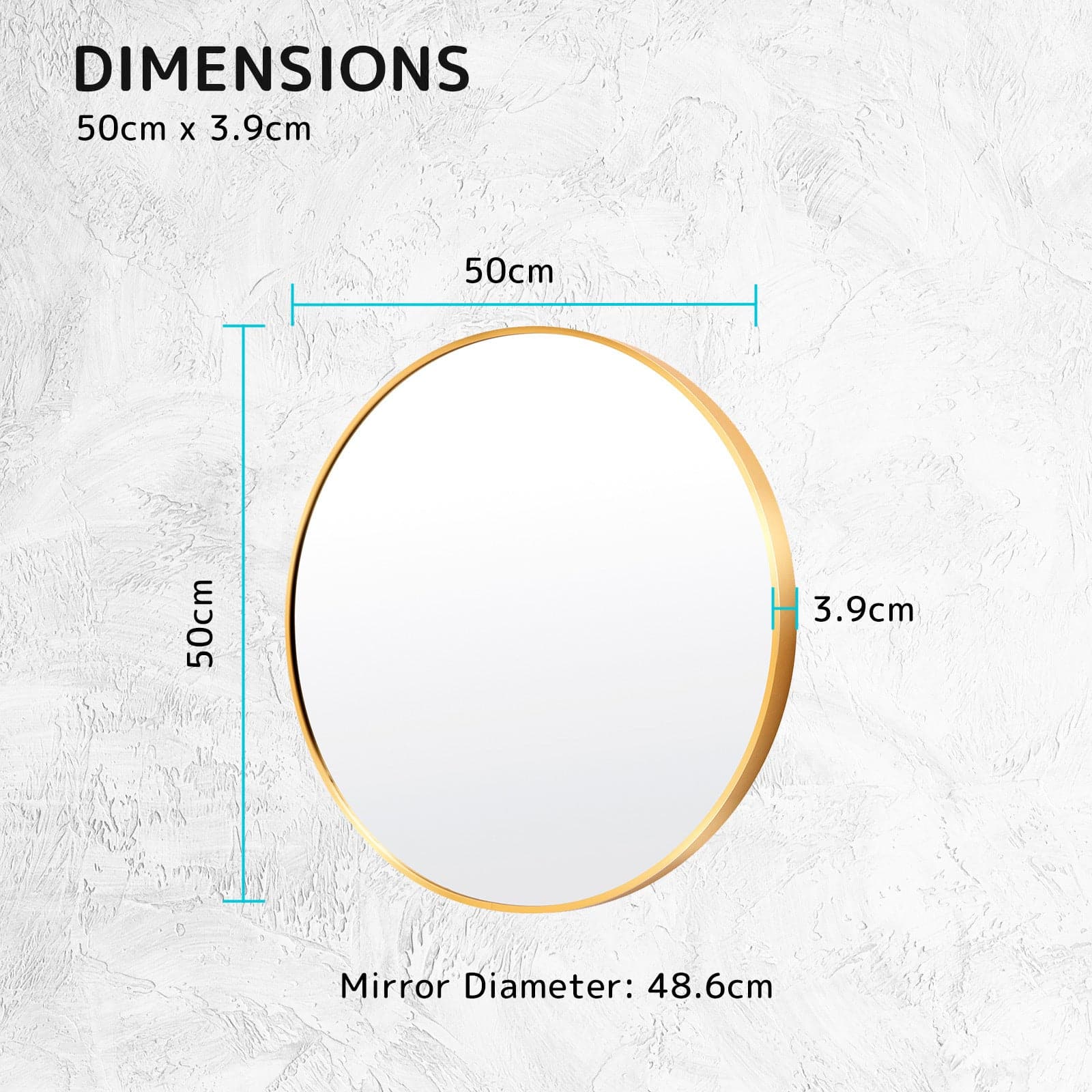 La Bella Gold Wall Mirror Round Aluminum Frame Makeup Decor Bathroom Vanity 50cm-Health & Beauty > Makeup Mirrors-PEROZ Accessories