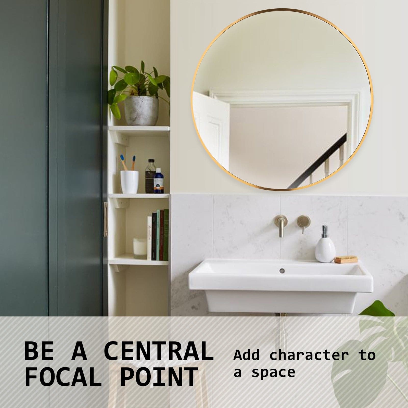 La Bella Gold Wall Mirror Round Aluminum Frame Makeup Decor Bathroom Vanity 80cm-Health & Beauty > Makeup Mirrors-PEROZ Accessories
