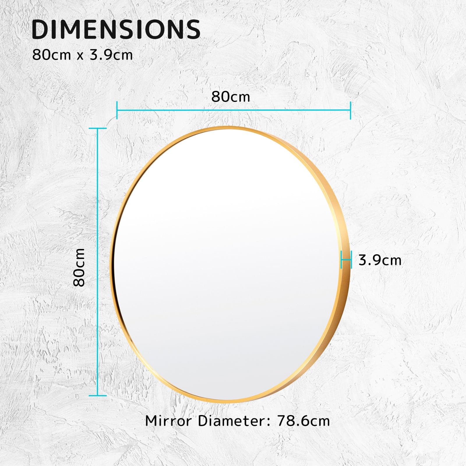 La Bella Gold Wall Mirror Round Aluminum Frame Makeup Decor Bathroom Vanity 80cm-Health & Beauty > Makeup Mirrors-PEROZ Accessories