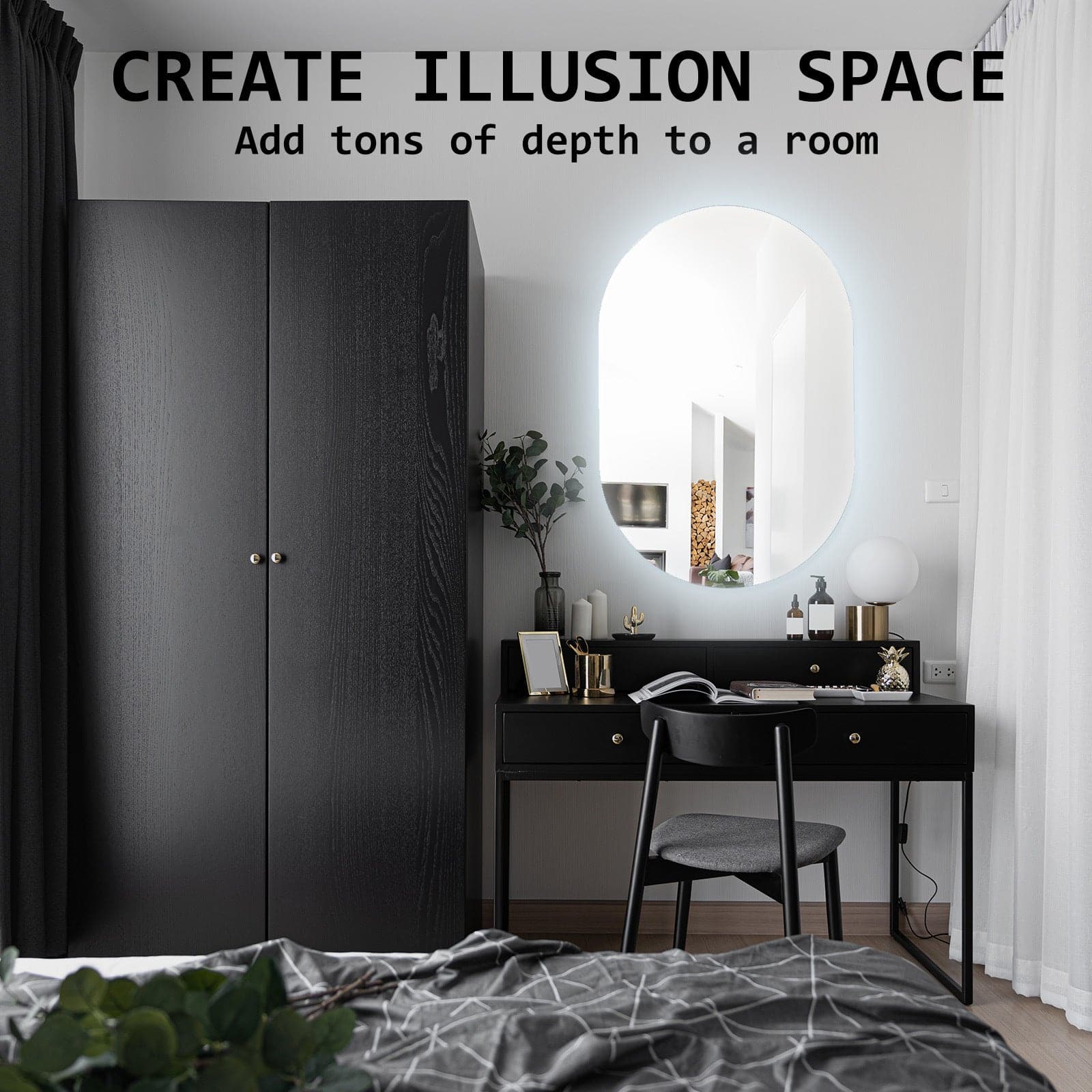 La Bella LED Wall Mirror Oval Touch Anti-Fog Makeup Decor Bathroom Vanity 50 x 75cm-Health & Beauty > Makeup Mirrors-PEROZ Accessories
