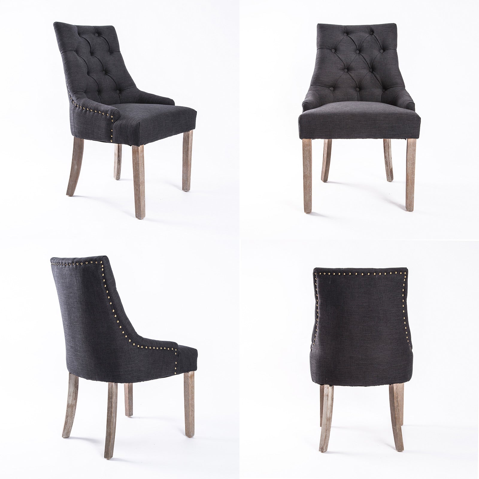 La Bella Black (Charcoal) French Provincial Dining Chair Amour Oak Leg-Furniture > Bar Stools & Chairs-PEROZ Accessories