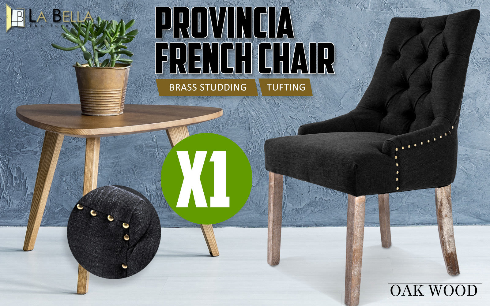La Bella Dark Black French Provincial Dining Chair Amour Oak Leg-Furniture > Bar Stools & Chairs-PEROZ Accessories