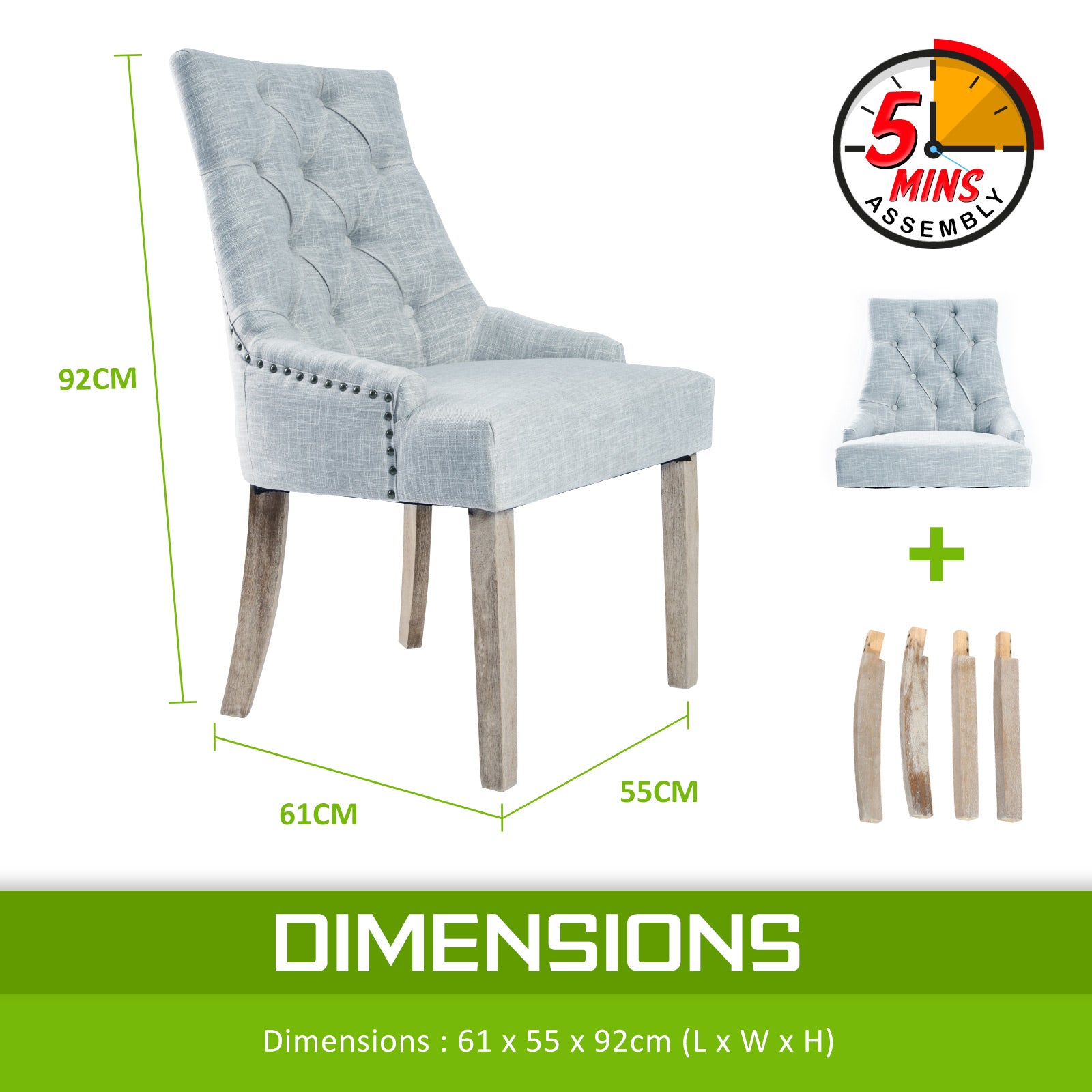 La Bella Grey French Provincial Dining Chair Amour Oak Leg-Furniture > Bar Stools & Chairs-PEROZ Accessories