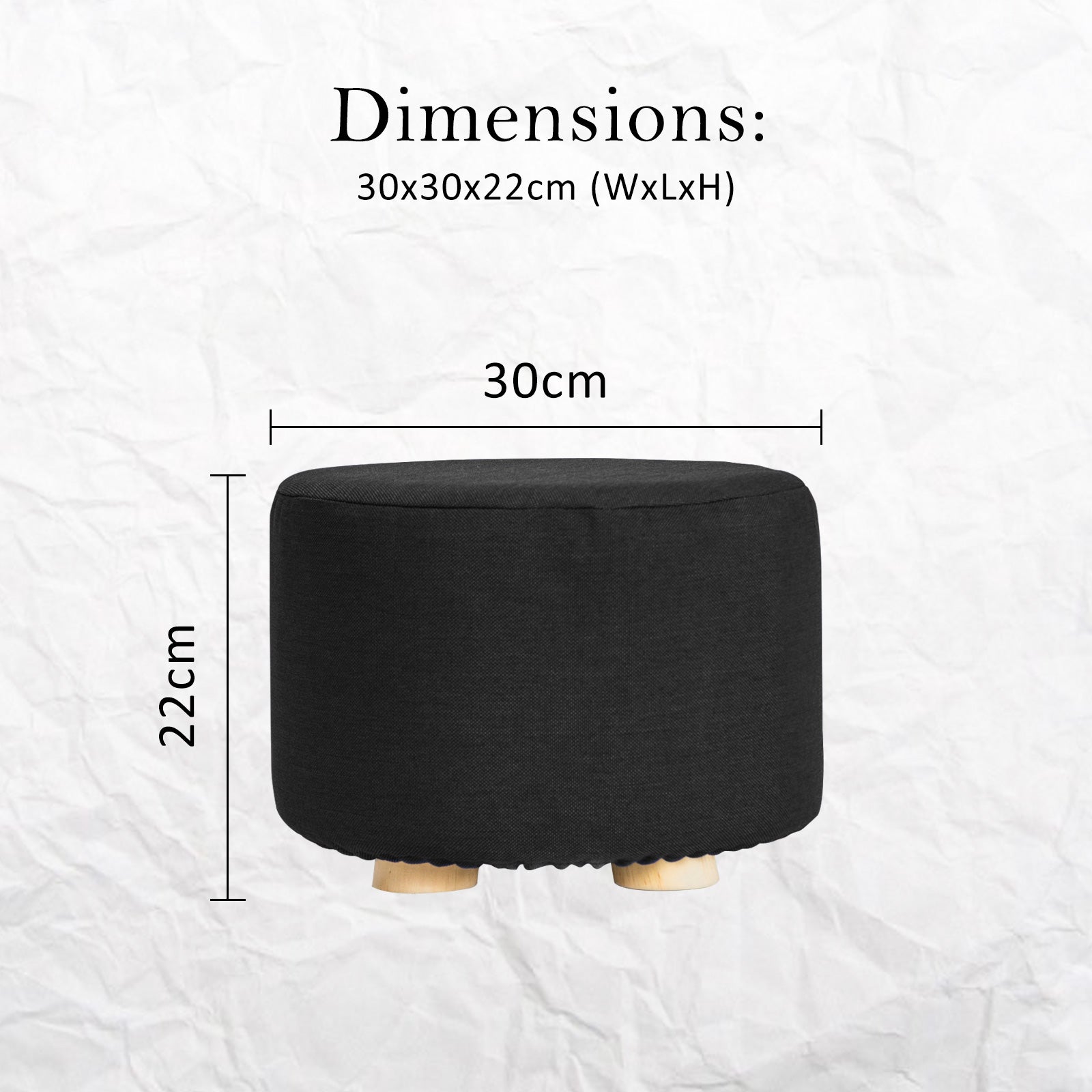 La Bella Black Fabric Ottoman Round Wooden Leg Foot Stool-Ottomans-PEROZ Accessories