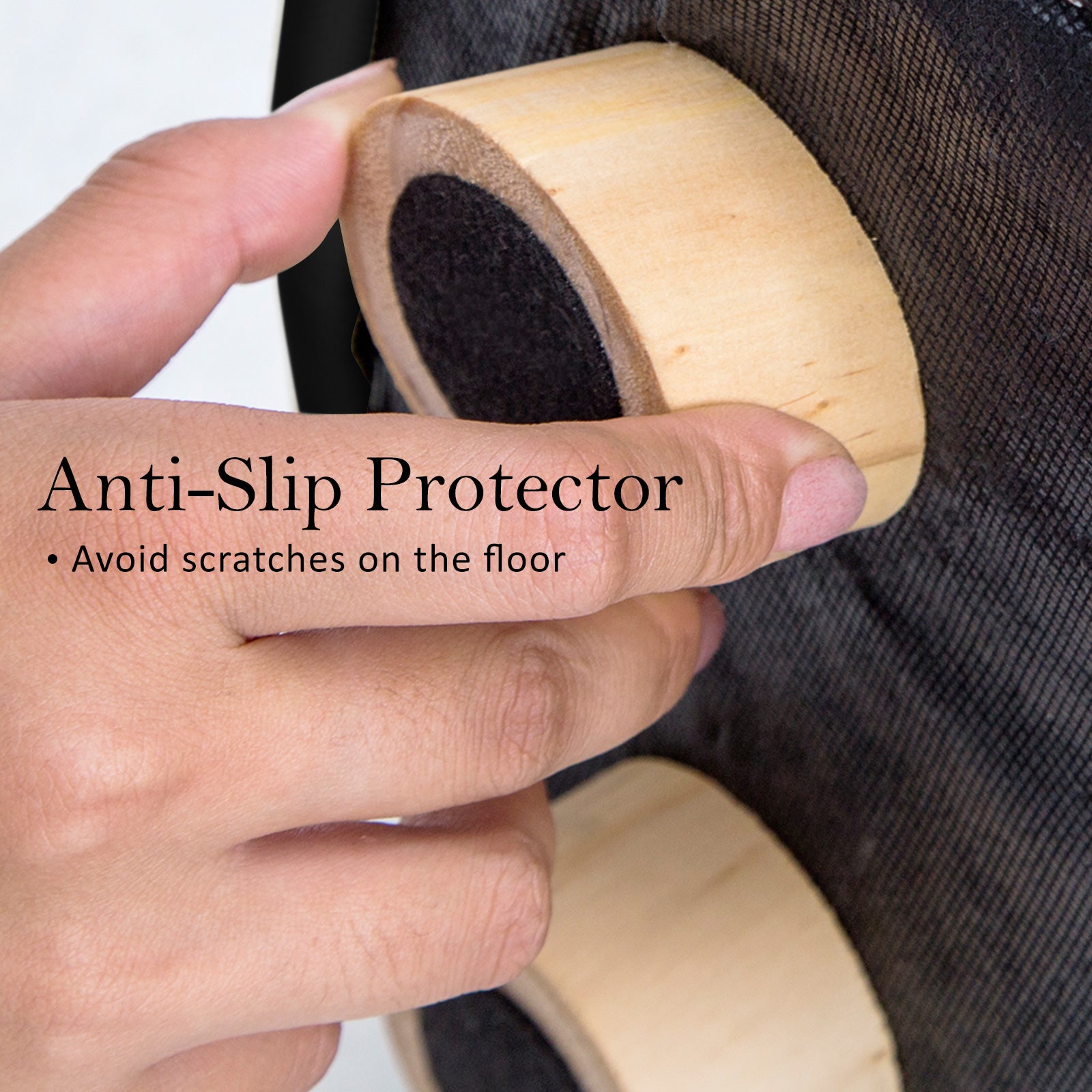 La Bella 2 Set Black Fabric Ottoman Round Wooden Leg Foot Stool-Ottomans-PEROZ Accessories