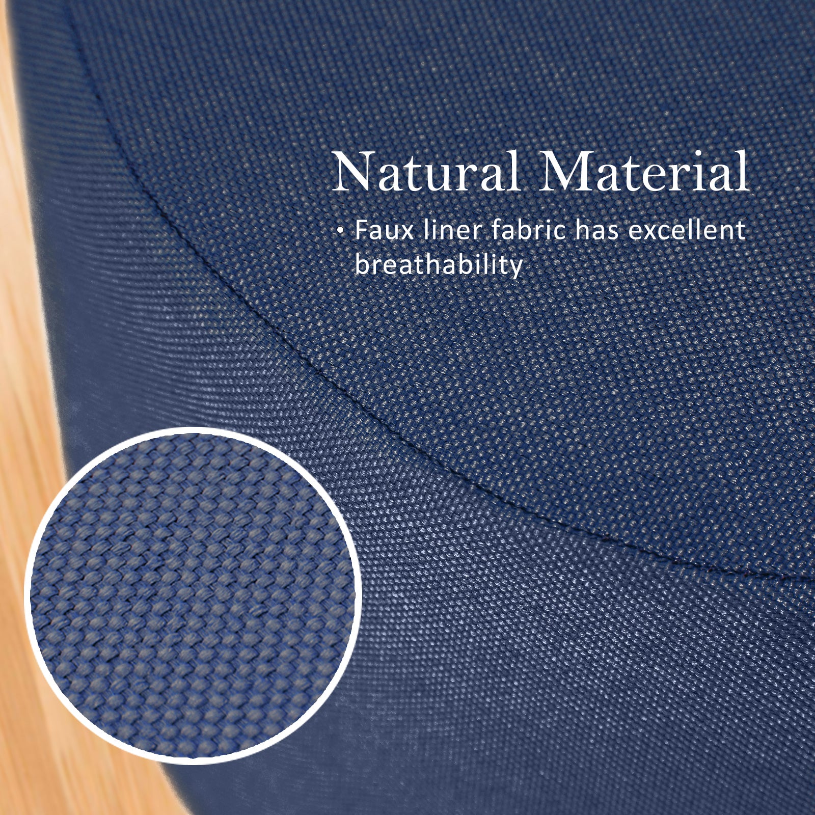 La Bella Dark Blue Fabric Ottoman Round Wooden Leg Foot Stool-Ottomans-PEROZ Accessories