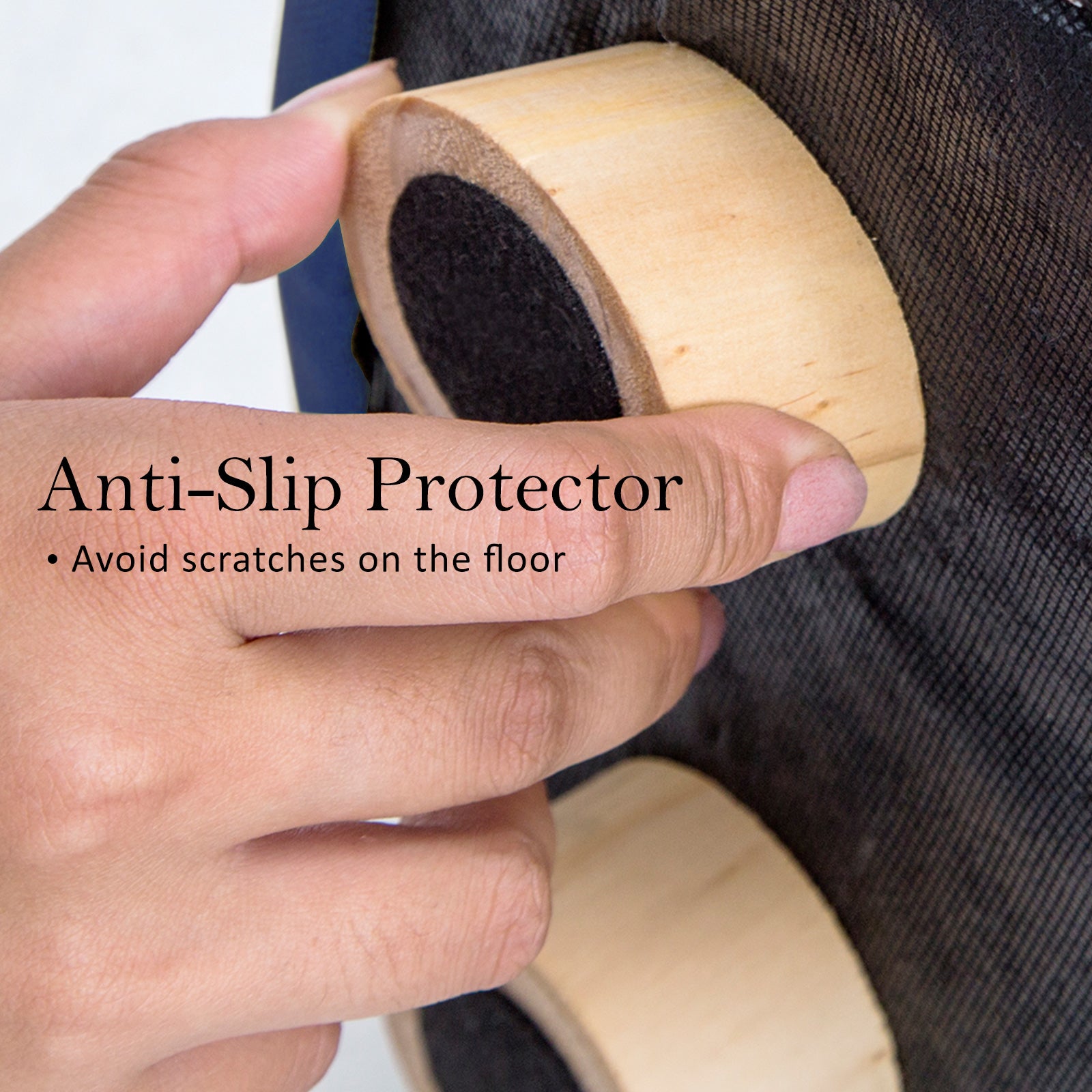 La Bella Dark Blue Fabric Ottoman Round Wooden Leg Foot Stool-Ottomans-PEROZ Accessories