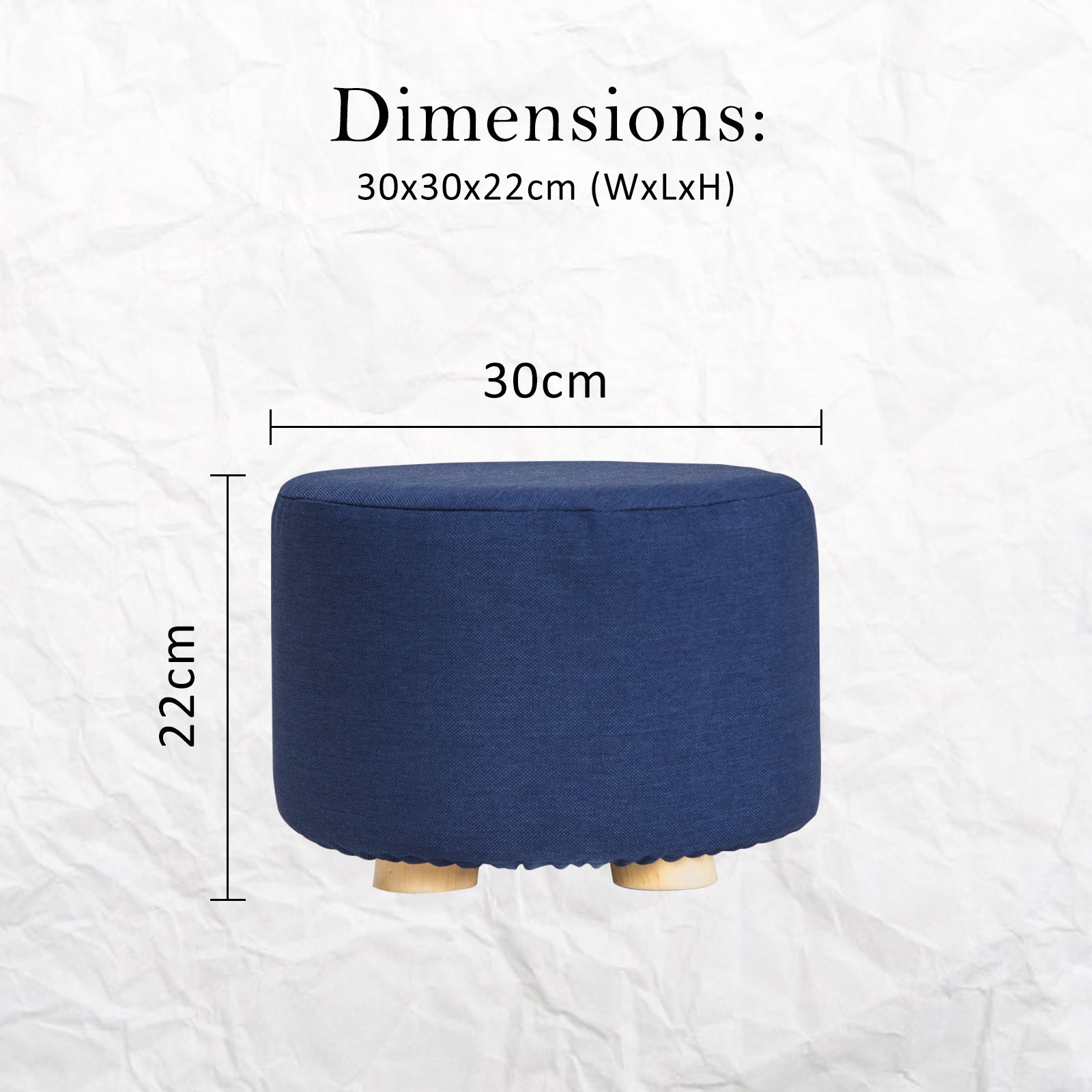 La Bella Dark Blue Fabric Ottoman Round Wooden Leg Foot Stool-Ottomans-PEROZ Accessories