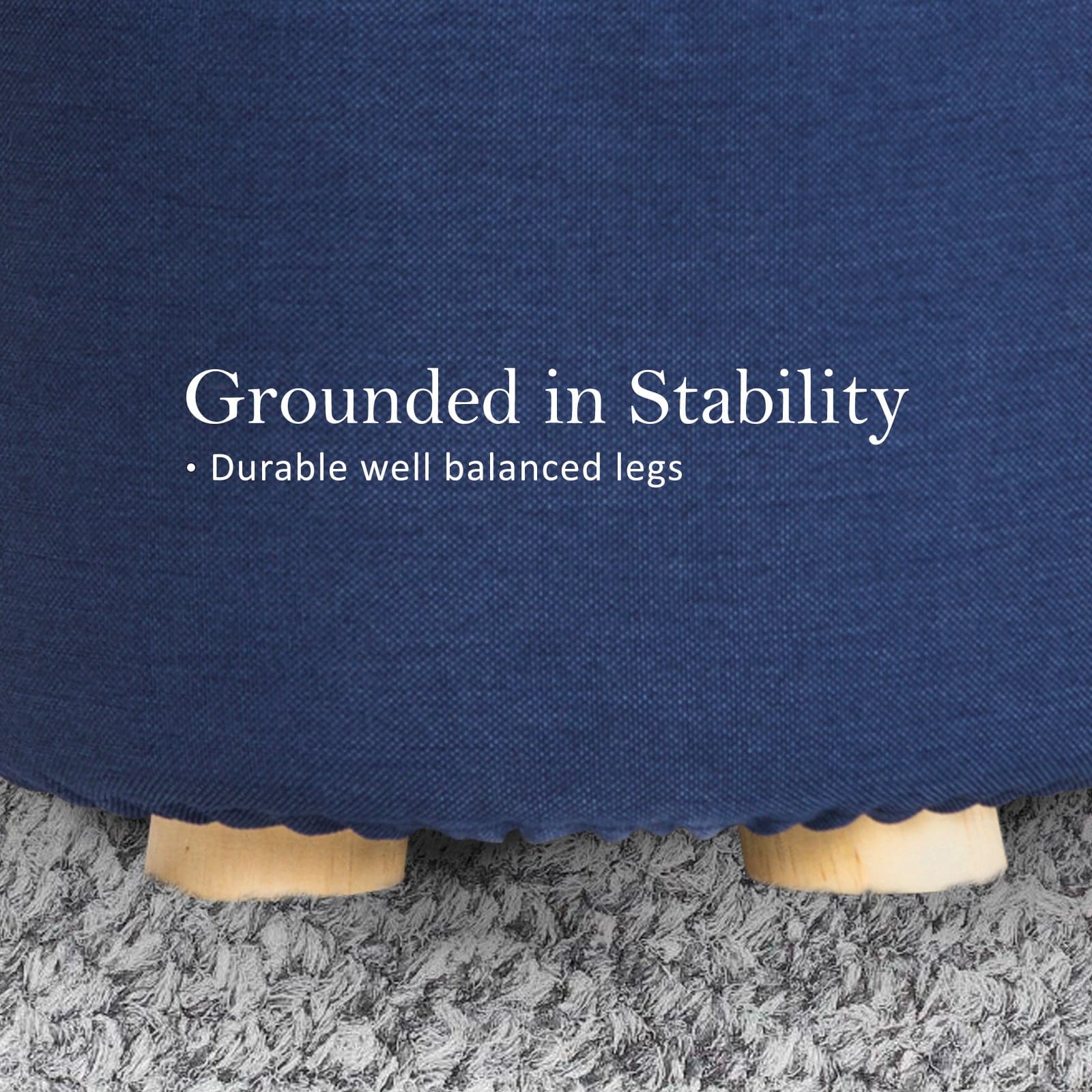 La Bella 2 Set Dark Blue Fabric Ottoman Round Wooden Leg Foot Stool-Ottomans-PEROZ Accessories