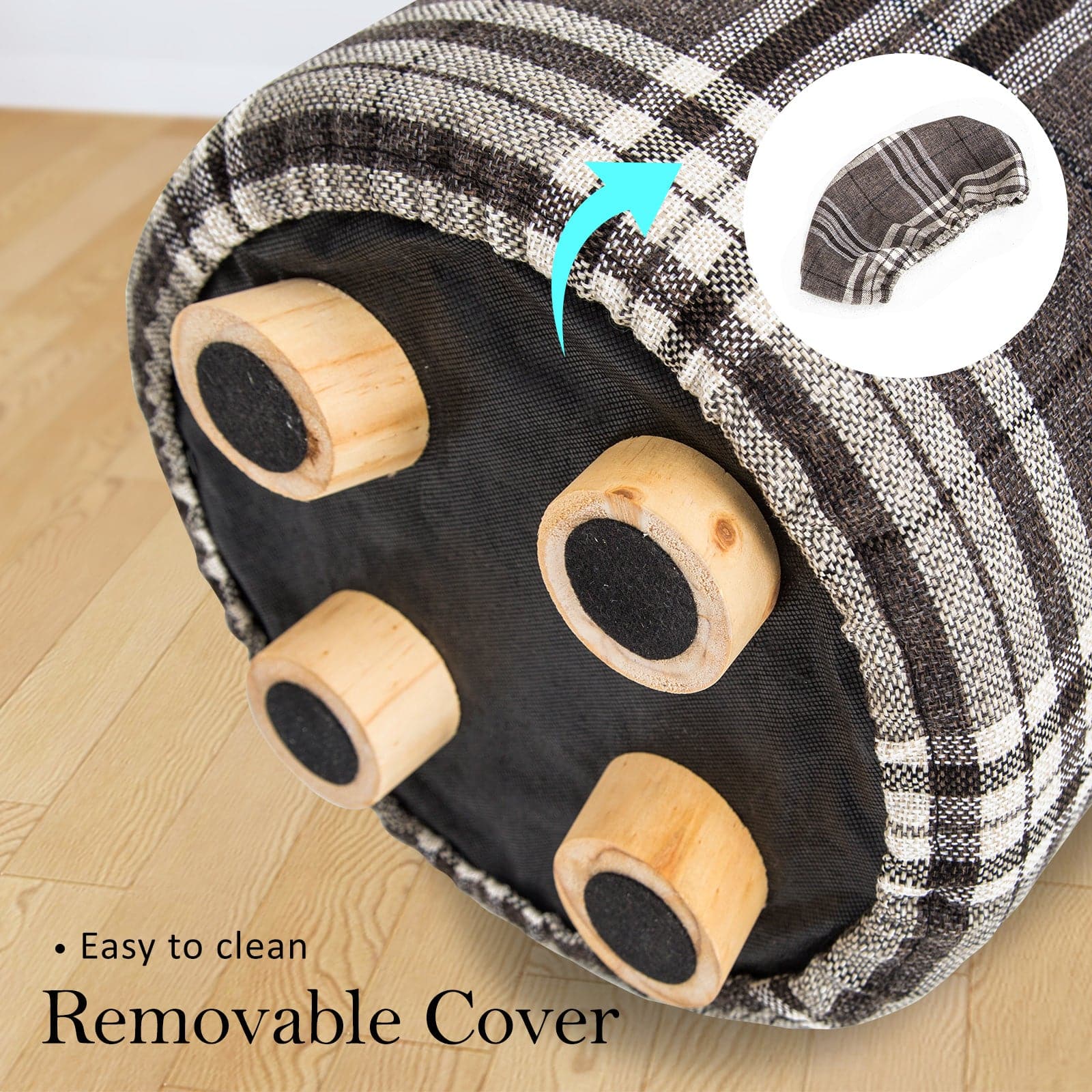 La Bella 2 Set Lattice Fabric Ottoman Round Wooden Leg Foot Stool-Ottomans-PEROZ Accessories