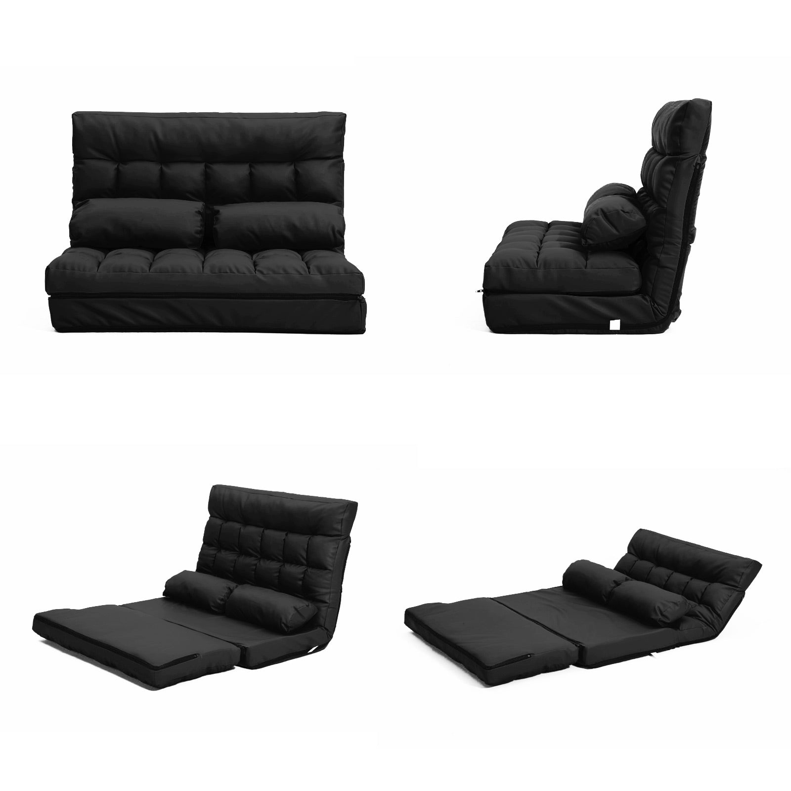 La Bella Double Seat Couch Bed Black Sofa Gemini Leather-Furniture > Sofas-PEROZ Accessories
