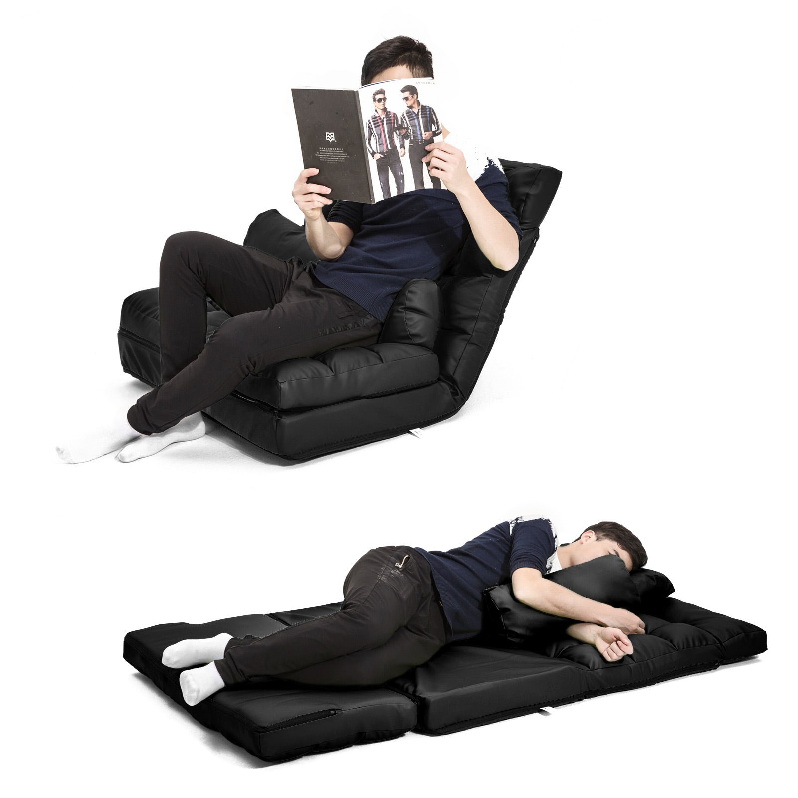 La Bella Double Seat Couch Bed Black Sofa Gemini Leather-Furniture > Sofas-PEROZ Accessories