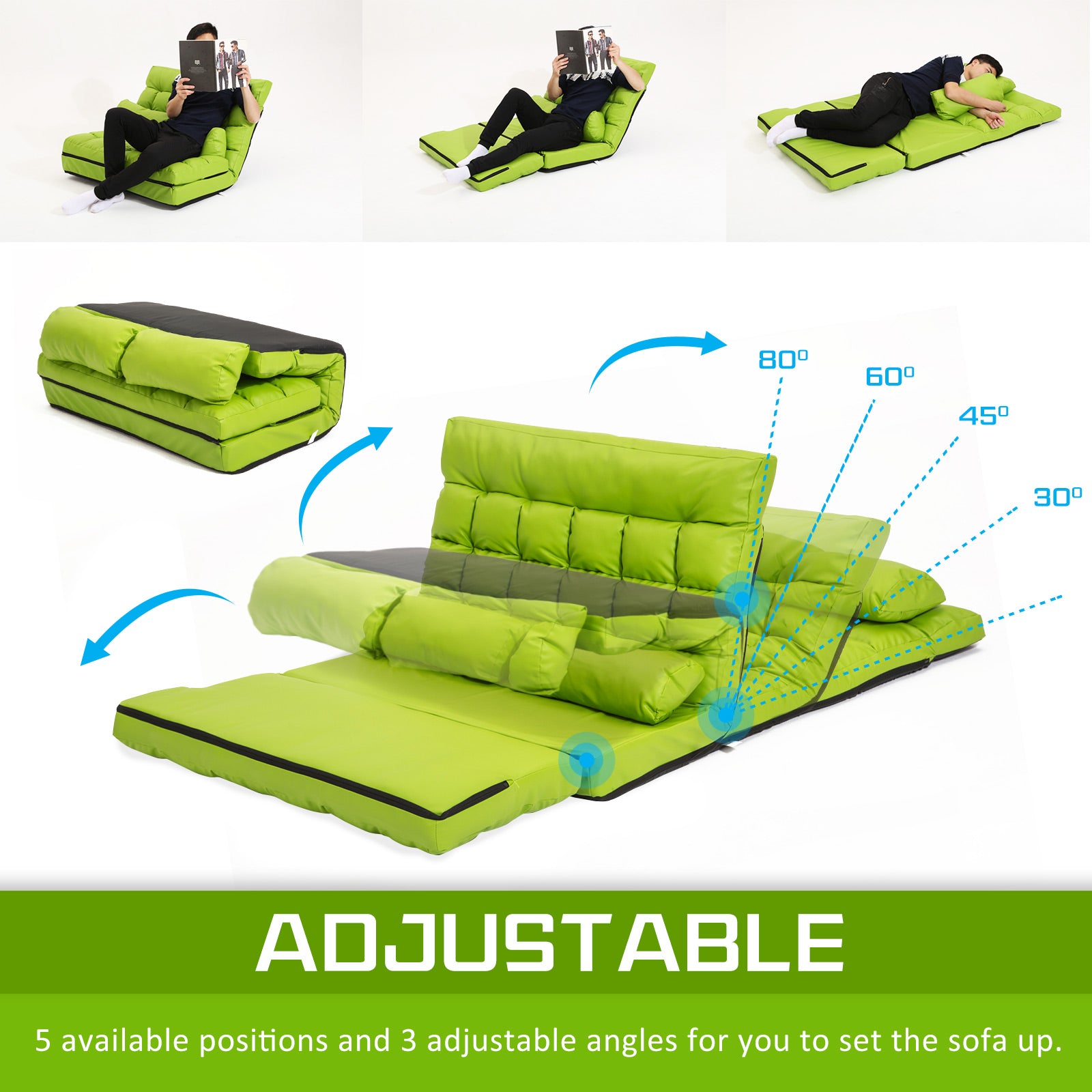 La Bella Double Seat Couch Bed Green Sofa Gemini Leather-Furniture > Sofas-PEROZ Accessories