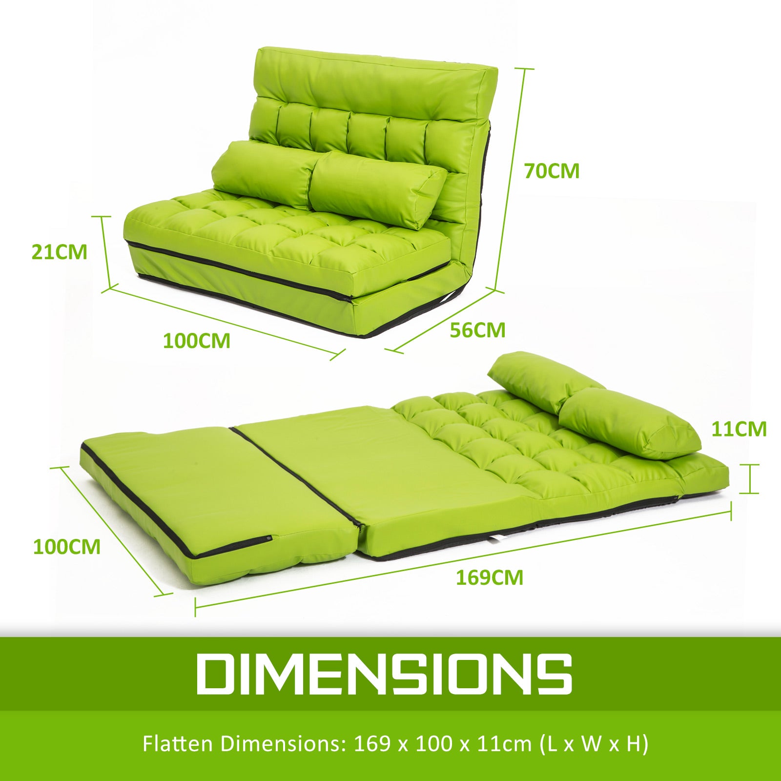 La Bella Double Seat Couch Bed Green Sofa Gemini Leather-Furniture > Sofas-PEROZ Accessories