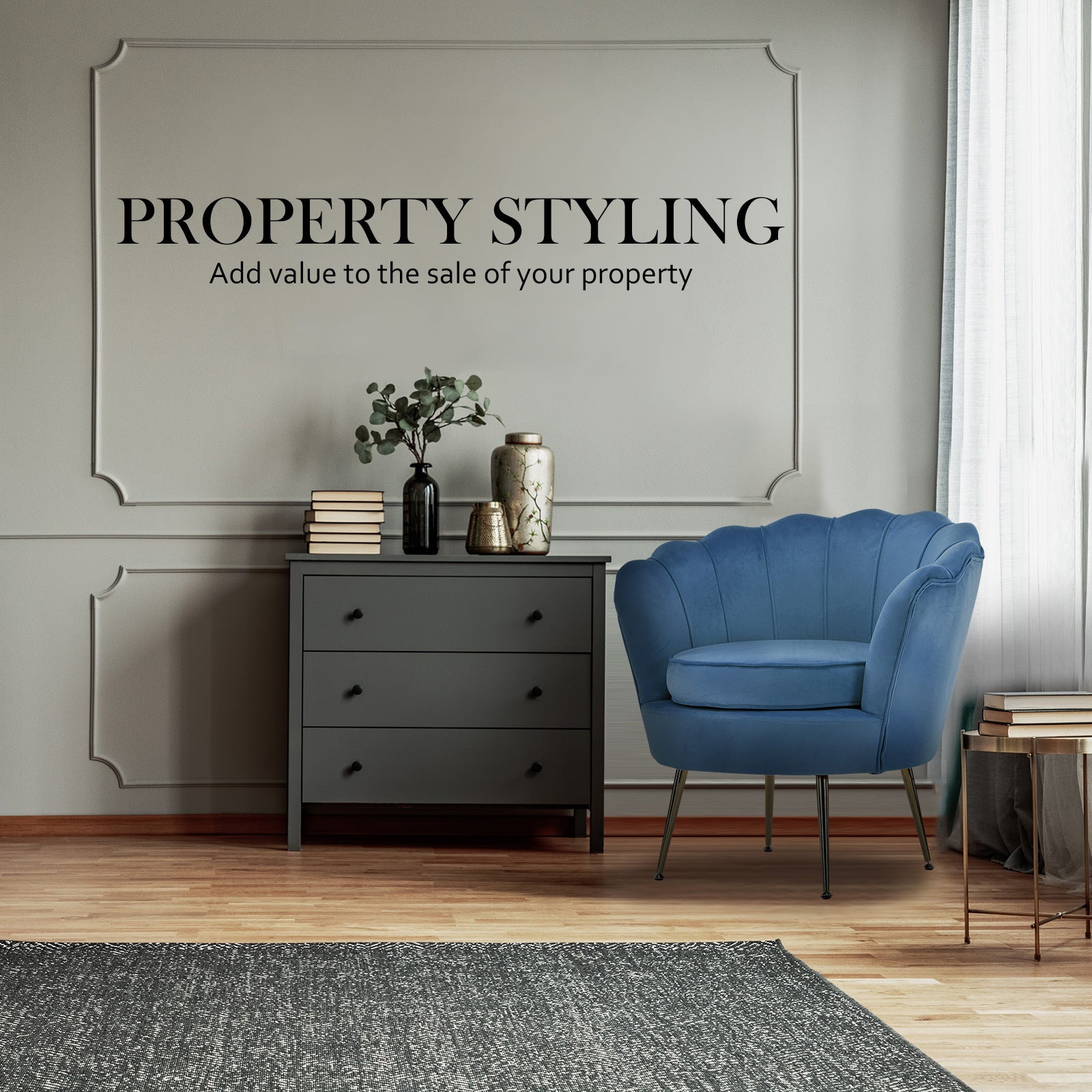 La Bella Shell Scallop Navy Blue Armchair Lounge Chair Accent Velvet-Furniture > Bar Stools & Chairs-PEROZ Accessories