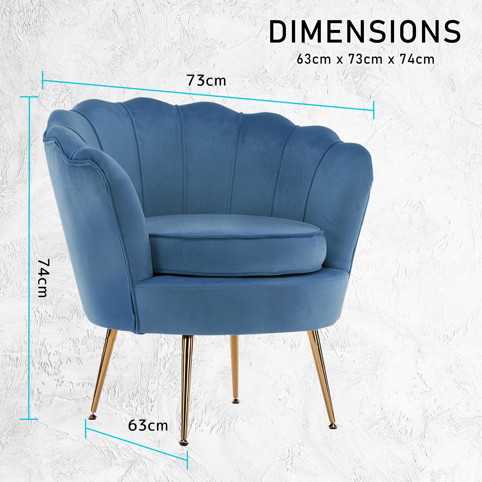 La Bella Shell Scallop Navy Blue Armchair Lounge Chair Accent Velvet-Furniture > Bar Stools & Chairs-PEROZ Accessories