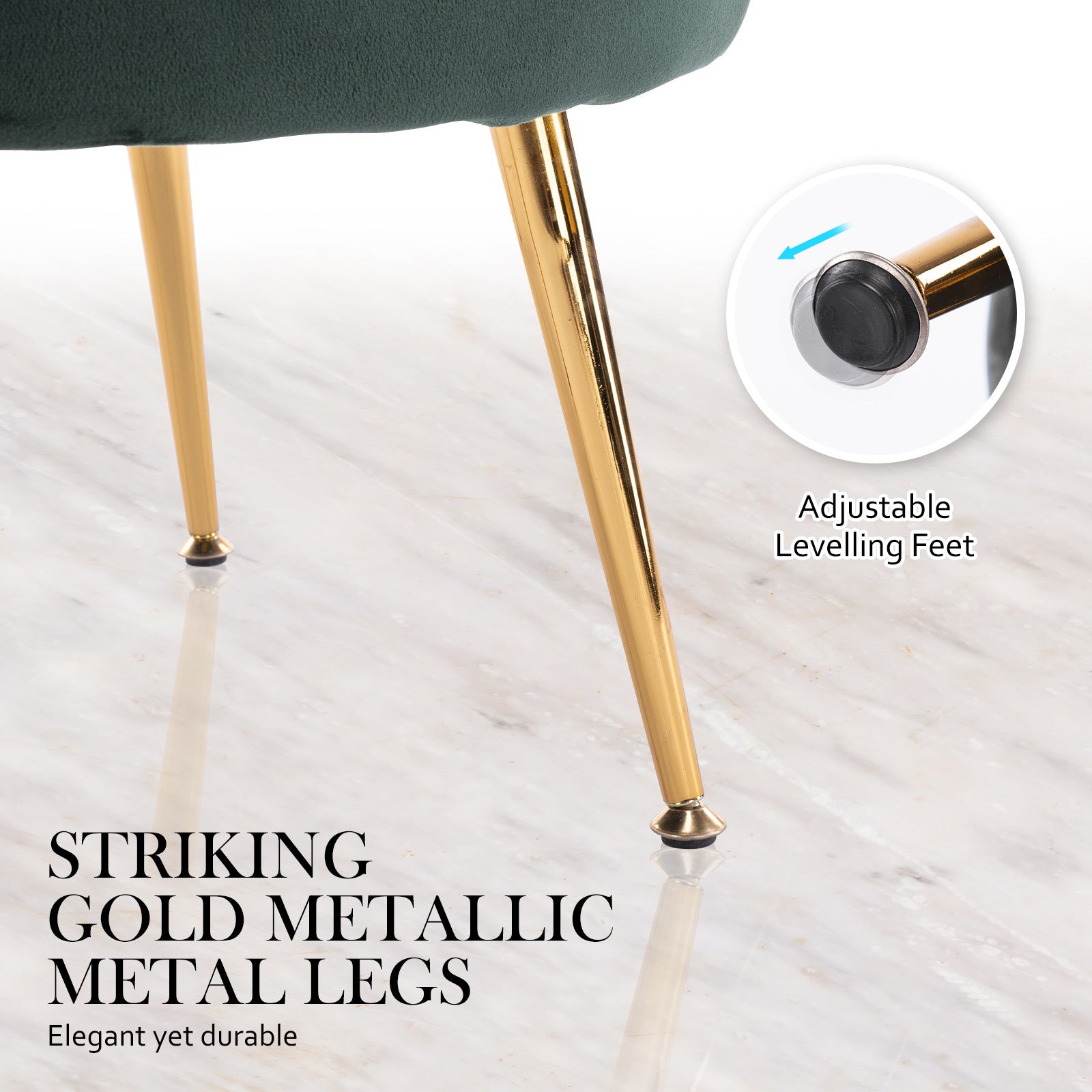 La Bella Shell Scallop Green Armchair Accent Chair Velvet + Round Ottoman Footstool-Armchairs-PEROZ Accessories
