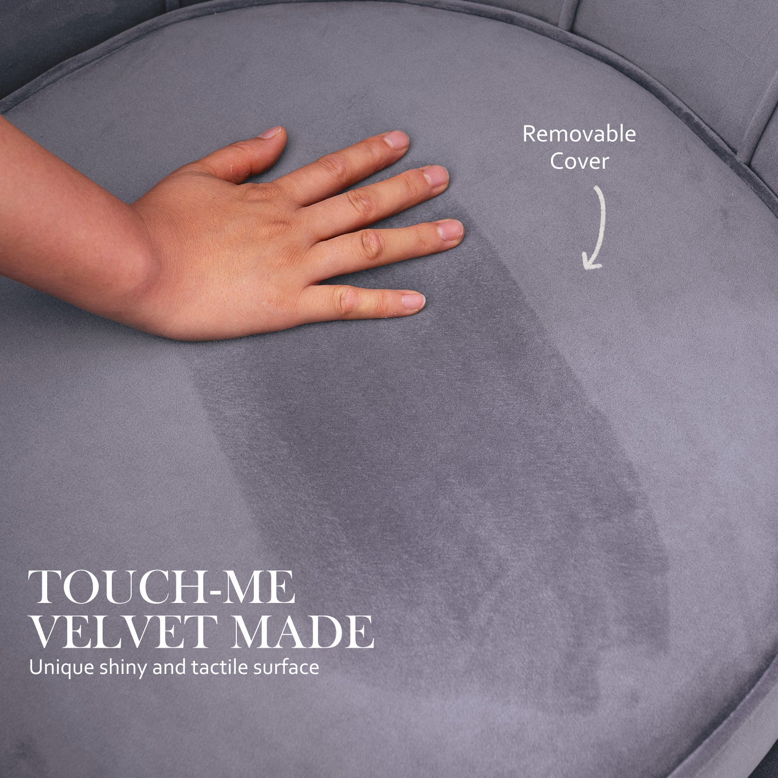 La Bella Shell Scallop Grey Armchair Accent Chair Velvet + Round Ottoman Footstool-Armchairs-PEROZ Accessories