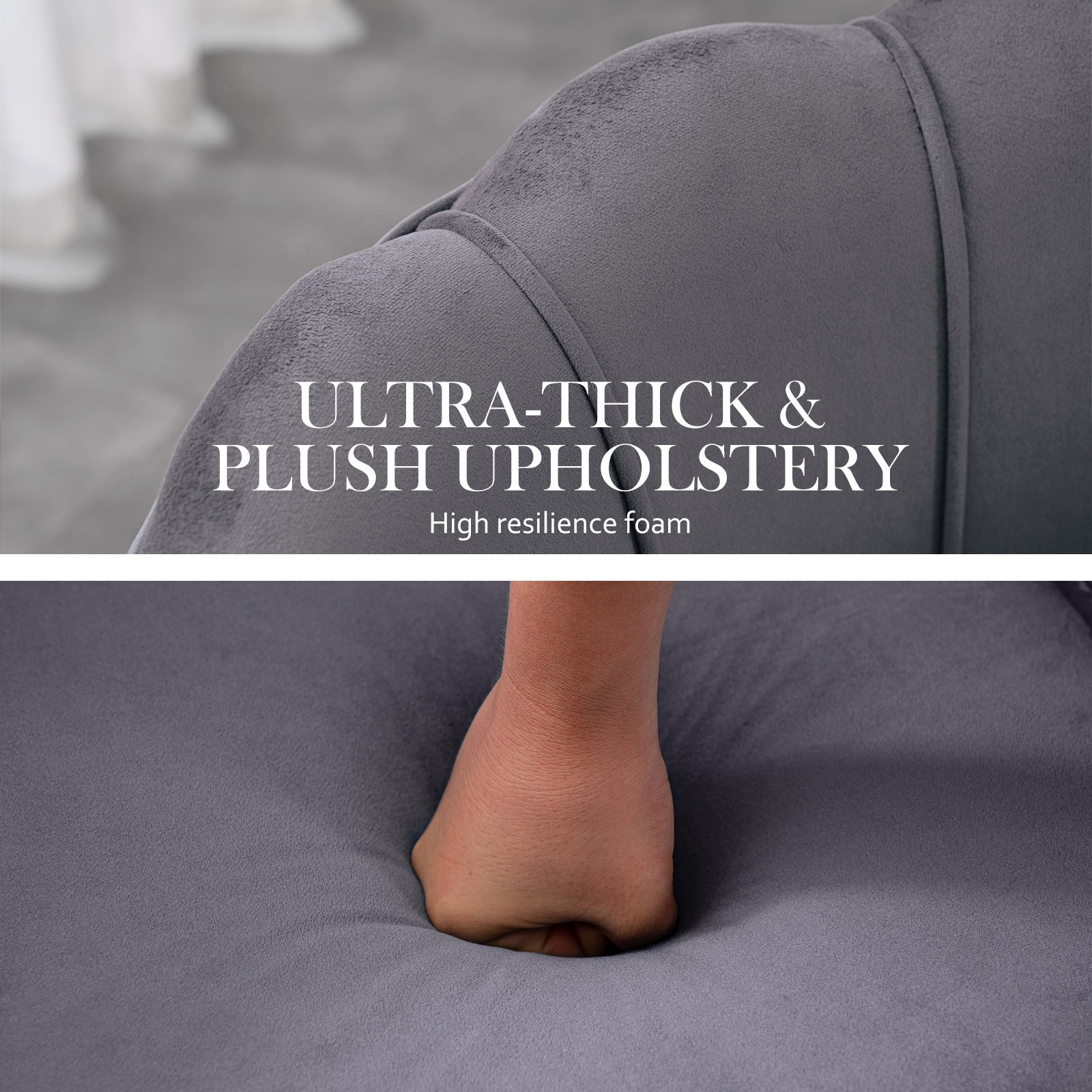 La Bella Shell Scallop Grey Armchair Accent Chair Velvet + Round Ottoman Footstool-Armchairs-PEROZ Accessories