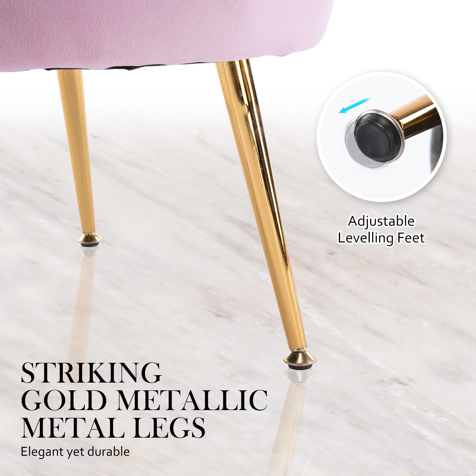 La Bella Shell Scallop Pink Armchair Accent Chair Velvet + Round Ottoman Footstool-Armchairs-PEROZ Accessories