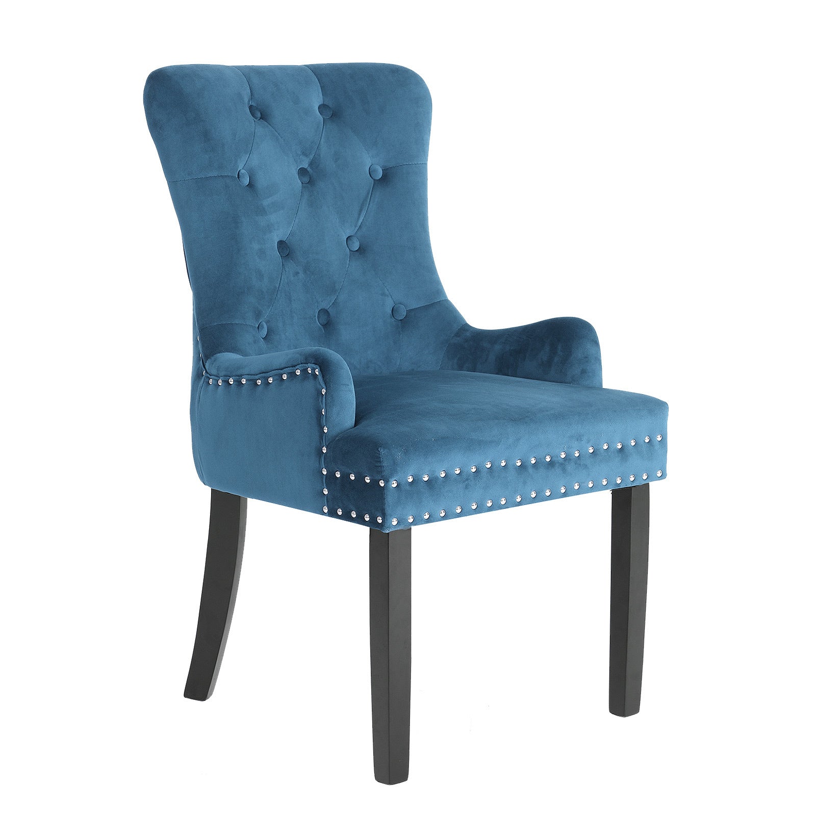 La Bella Navy Blue French Provincial Dining Chair Ring Studded Lisse Velvet Rubberwood-Furniture > Bar Stools & Chairs-PEROZ Accessories