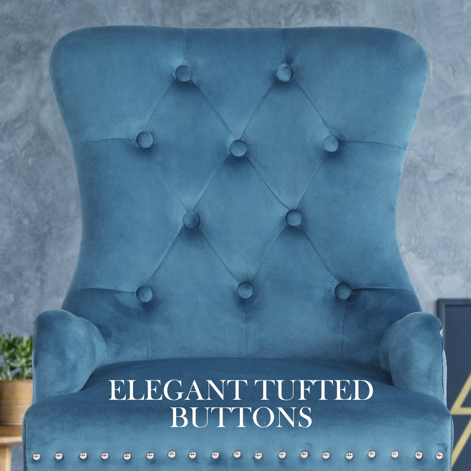La Bella Navy Blue French Provincial Dining Chair Ring Studded Lisse Velvet Rubberwood-Furniture > Bar Stools & Chairs-PEROZ Accessories