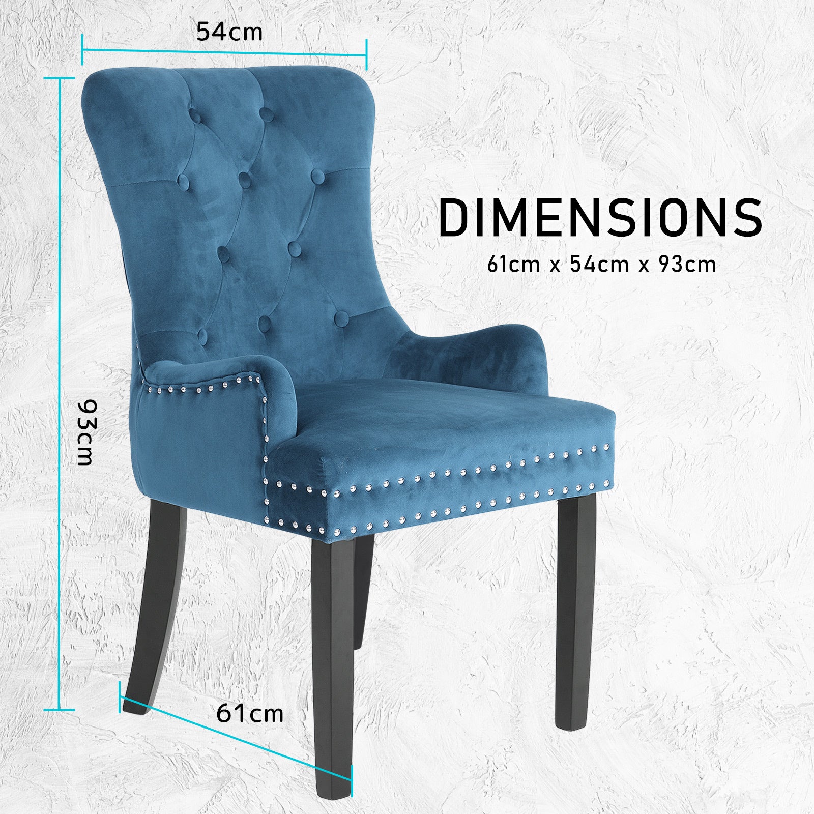 La Bella Navy Blue French Provincial Dining Chair Ring Studded Lisse Velvet Rubberwood-Furniture > Bar Stools & Chairs-PEROZ Accessories