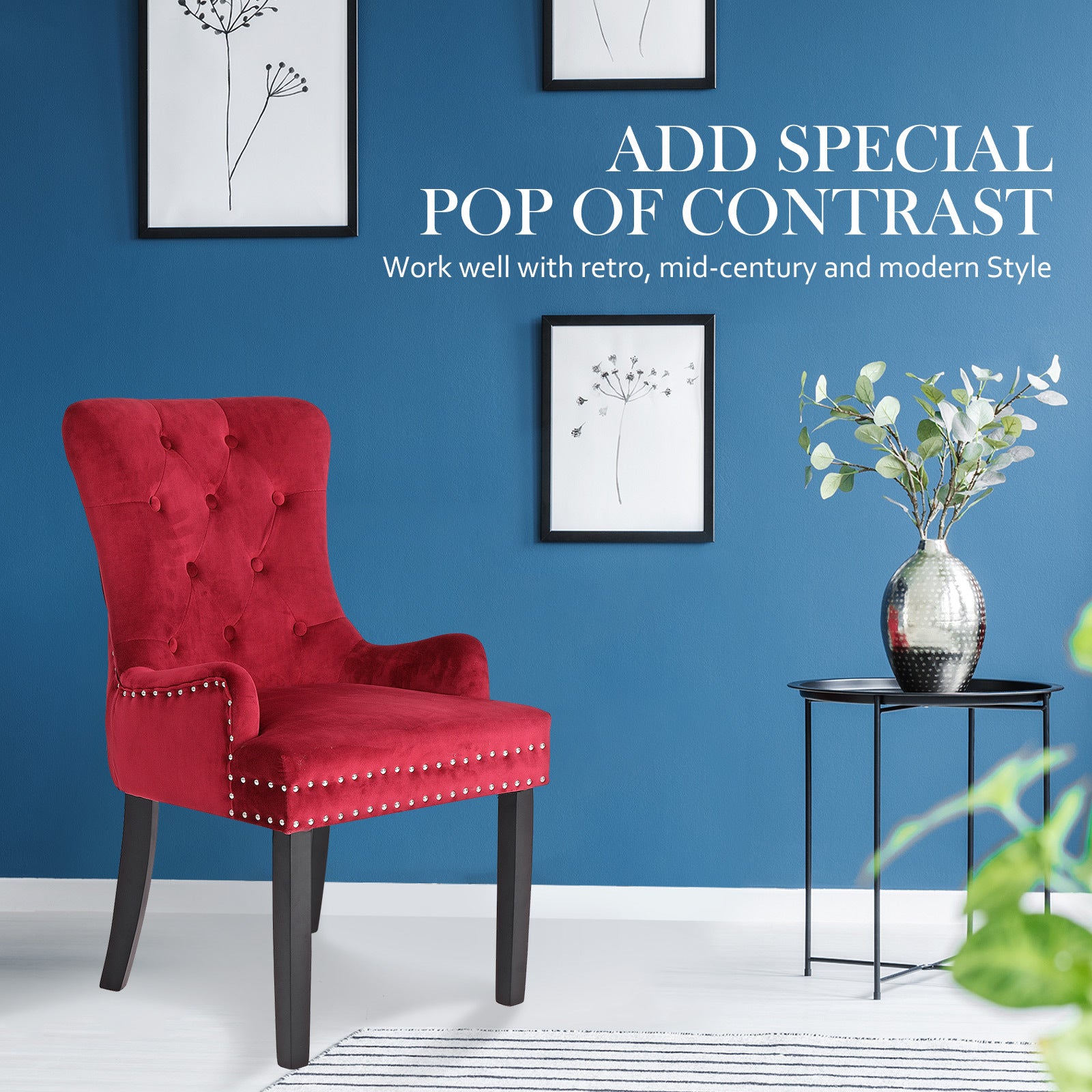 La Bella Bordeaux Red French Provincial Dining Chair Ring Studded Lisse Velvet Rubberwood-Furniture > Bar Stools & Chairs-PEROZ Accessories