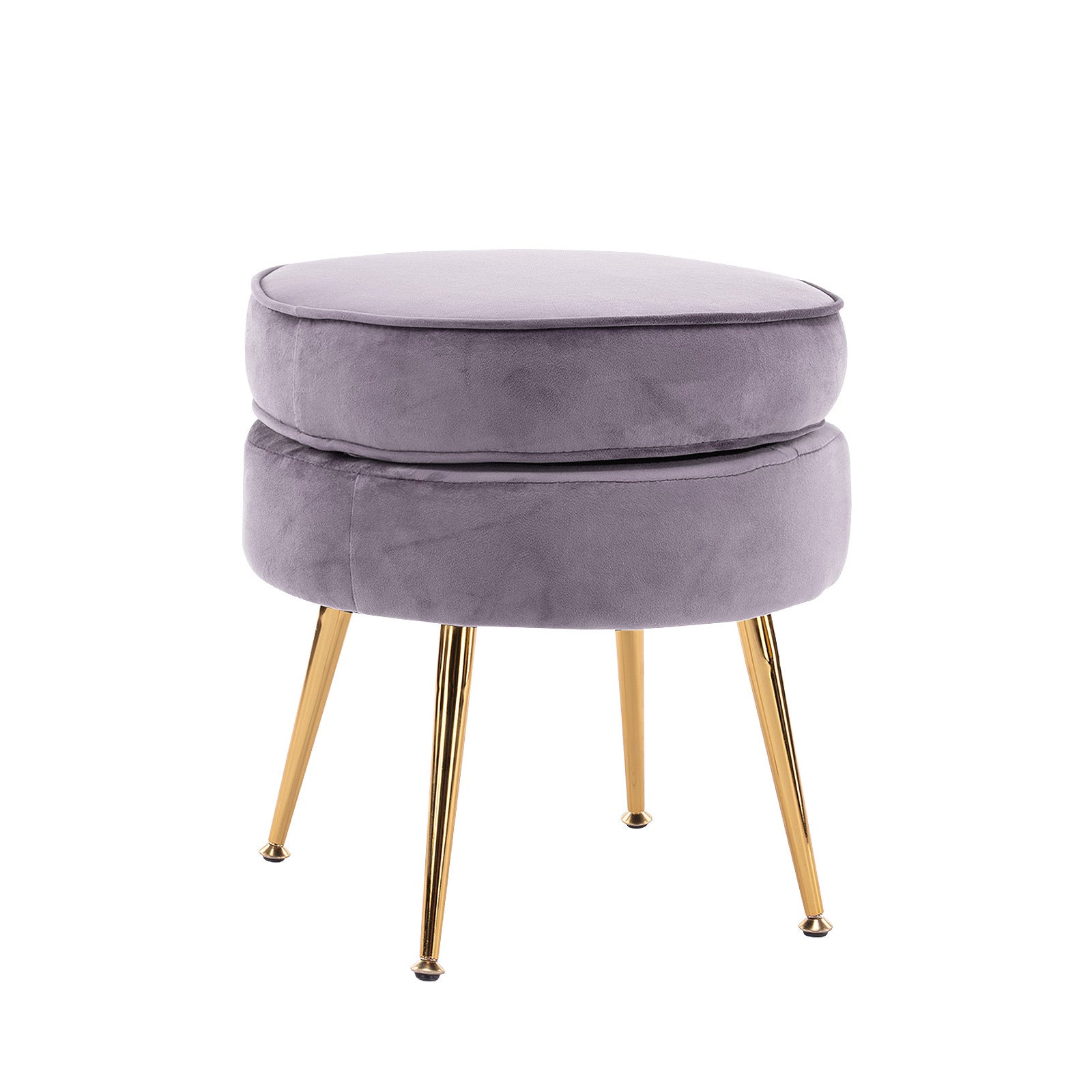 La Bella Grey Round Ottoman Foot Stool Velvet Fabric Metal Leg-Ottomans-PEROZ Accessories