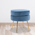 La Bella Navy Blue Round Ottoman Foot Stool Velvet Fabric Metal Leg-Ottomans-PEROZ Accessories