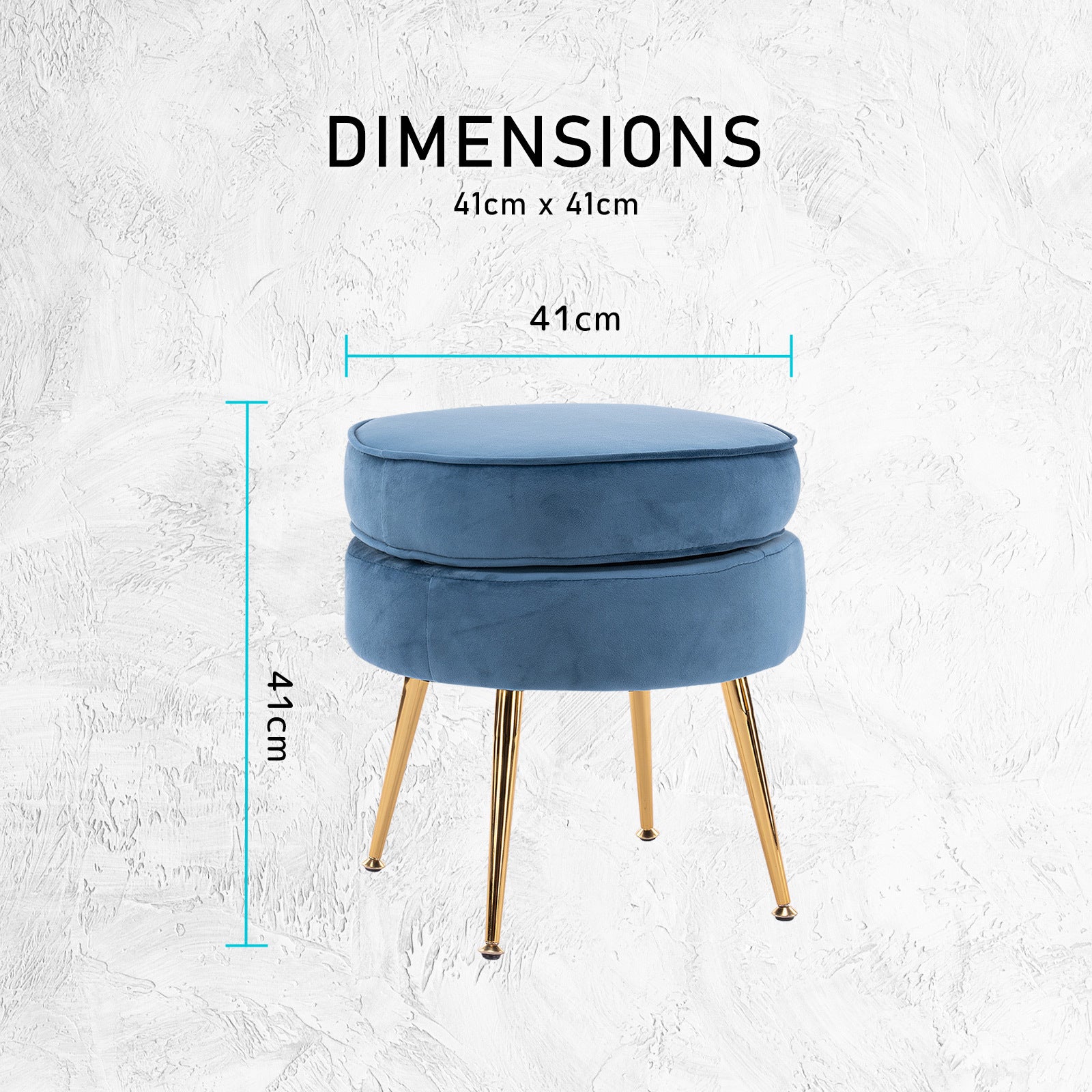 La Bella Navy Blue Round Ottoman Foot Stool Velvet Fabric Metal Leg-Ottomans-PEROZ Accessories