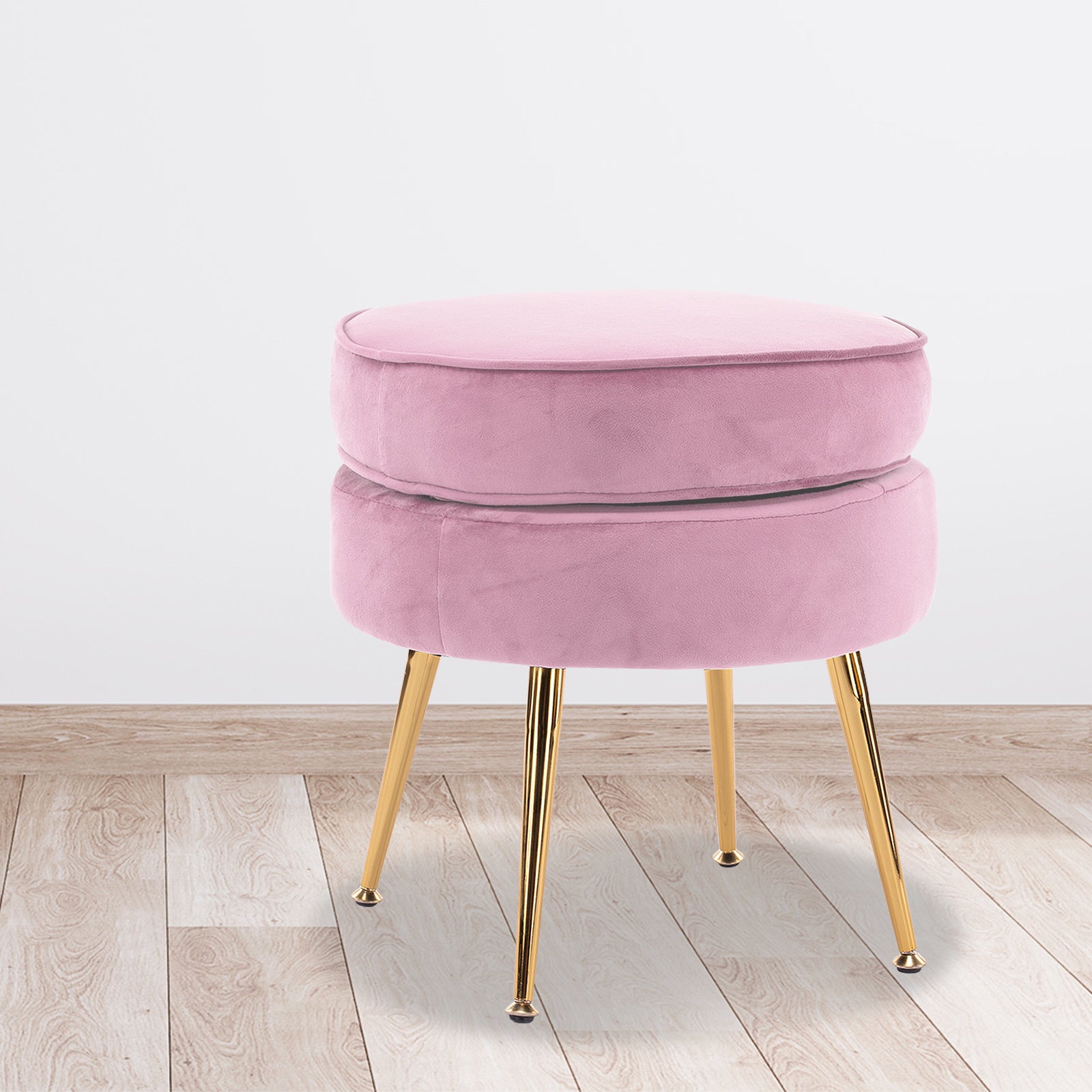 La Bella Pink Round Ottoman Foot Stool Velvet Fabric Metal Leg-Ottomans-PEROZ Accessories