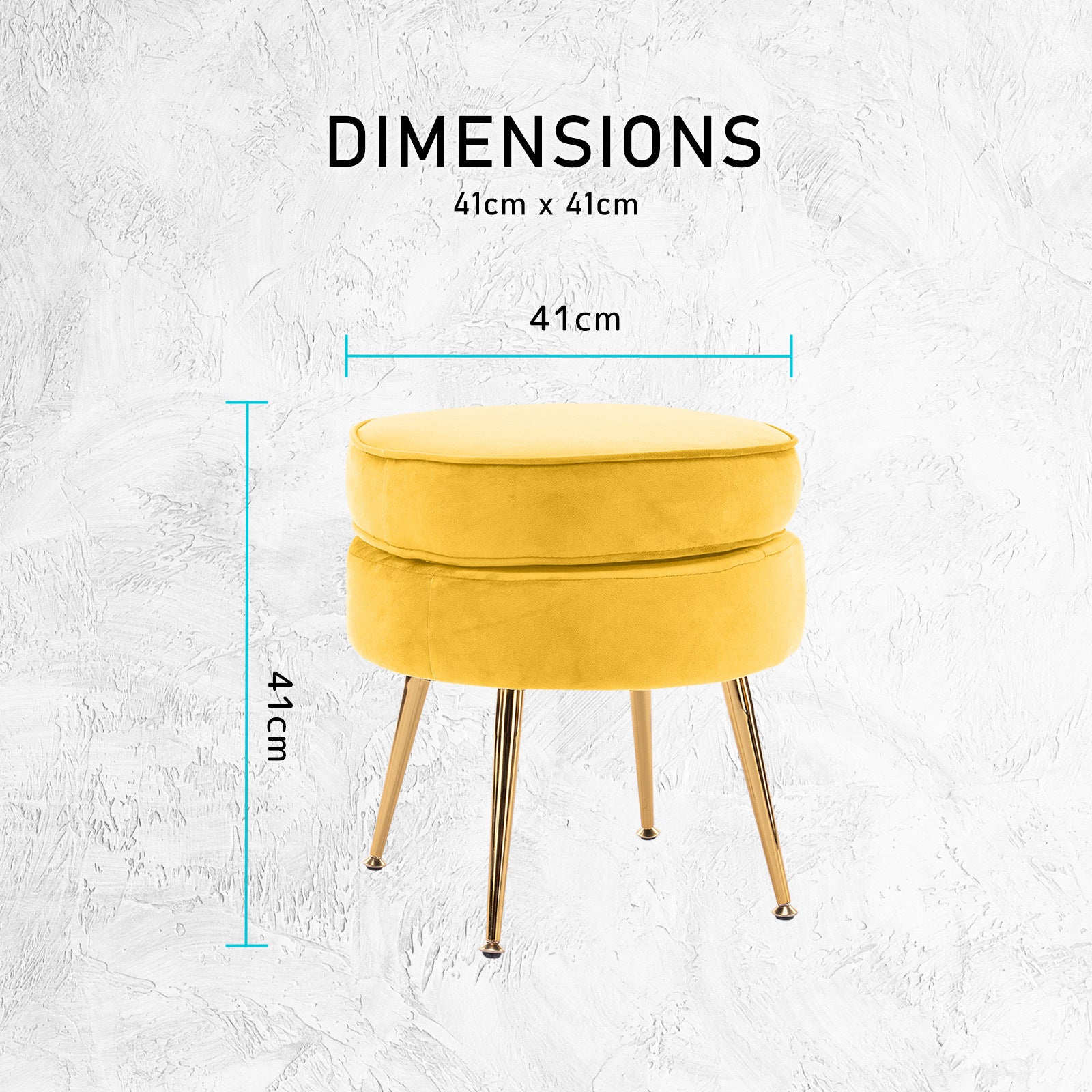 La Bella Yellow Round Ottoman Foot Stool Velvet Fabric Metal Leg-Armchairs-PEROZ Accessories