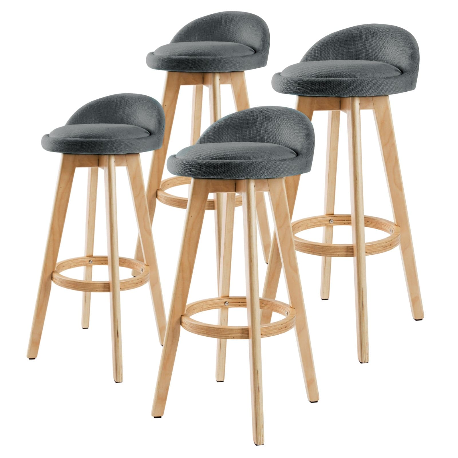 La Bella 4 Set 72cm Grey Wooden Bar Stool Leila Fabric-Furniture > Bar Stools & Chairs-PEROZ Accessories