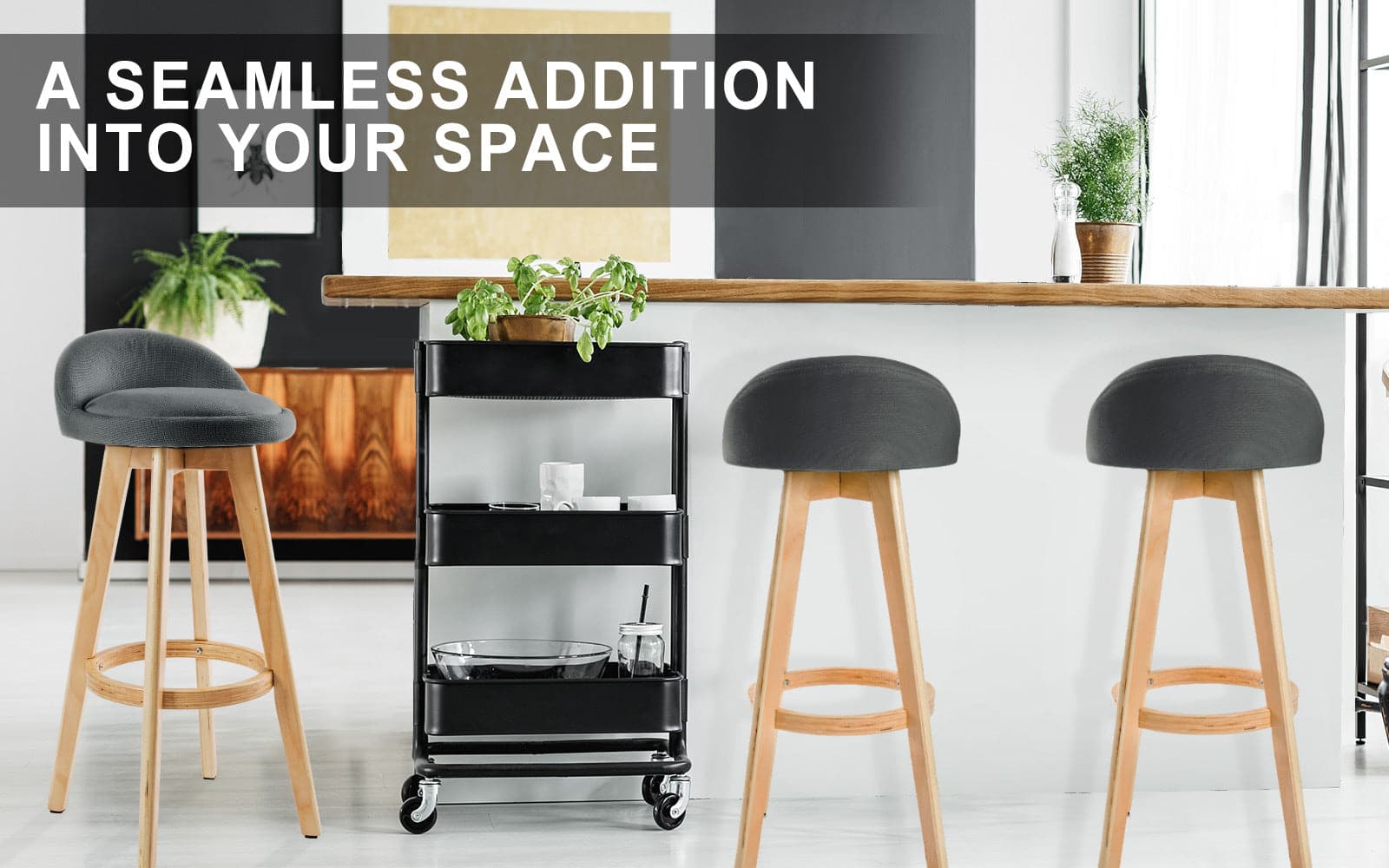 La Bella 4 Set 72cm Grey Wooden Bar Stool Leila Fabric-Furniture > Bar Stools & Chairs-PEROZ Accessories