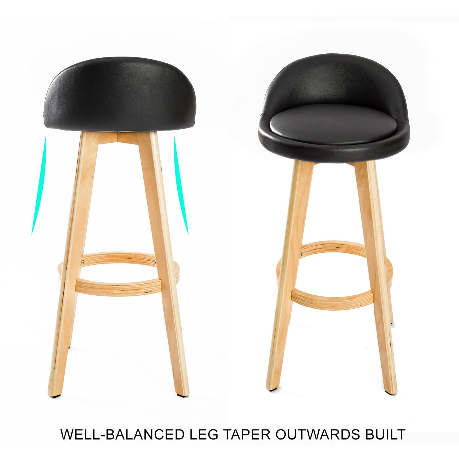 La Bella 2 Set 72cm Black Wooden Bar Stool Leila Leather-Furniture > Bar Stools & Chairs-PEROZ Accessories