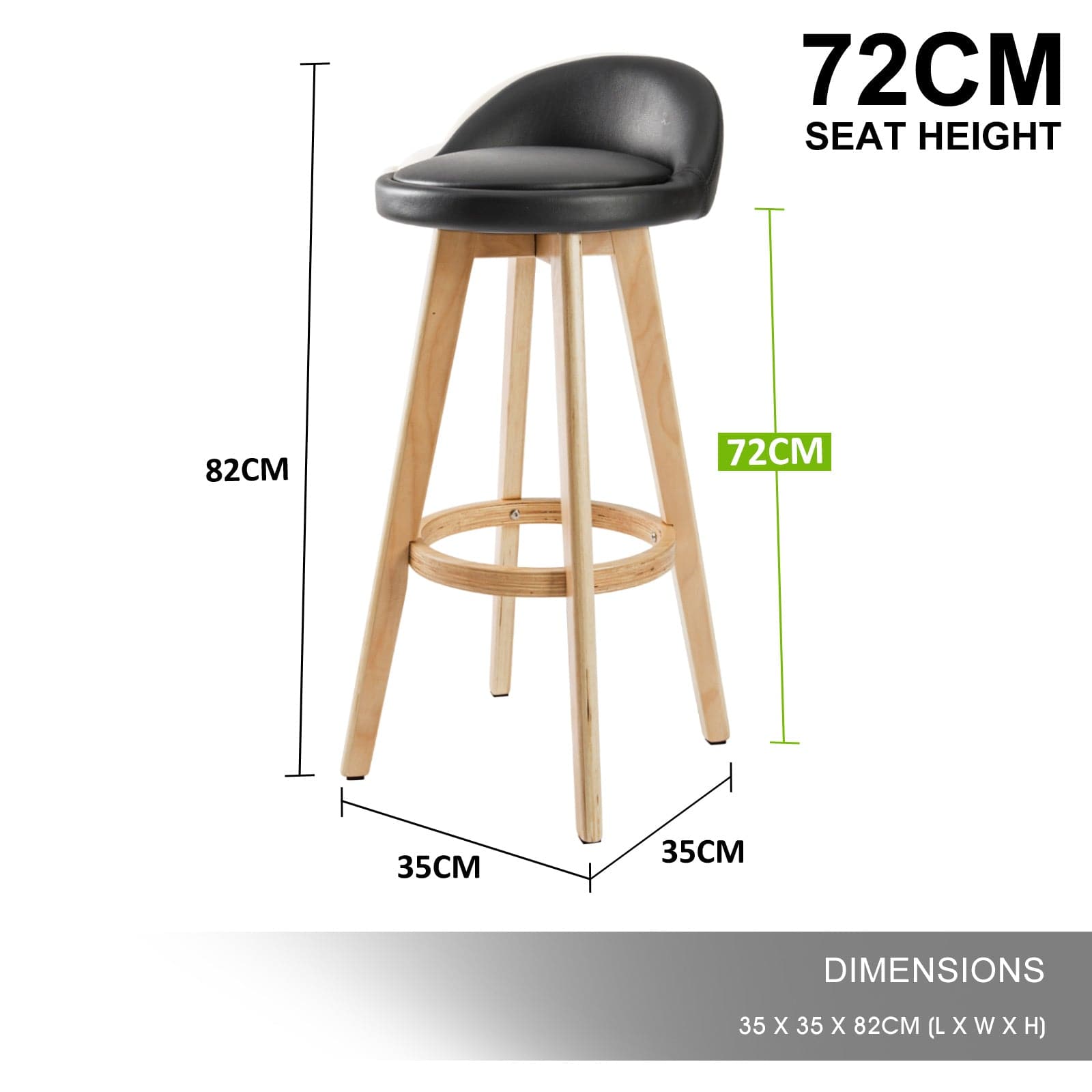 La Bella 2 Set 72cm Black Wooden Bar Stool Leila Leather-Furniture > Bar Stools & Chairs-PEROZ Accessories