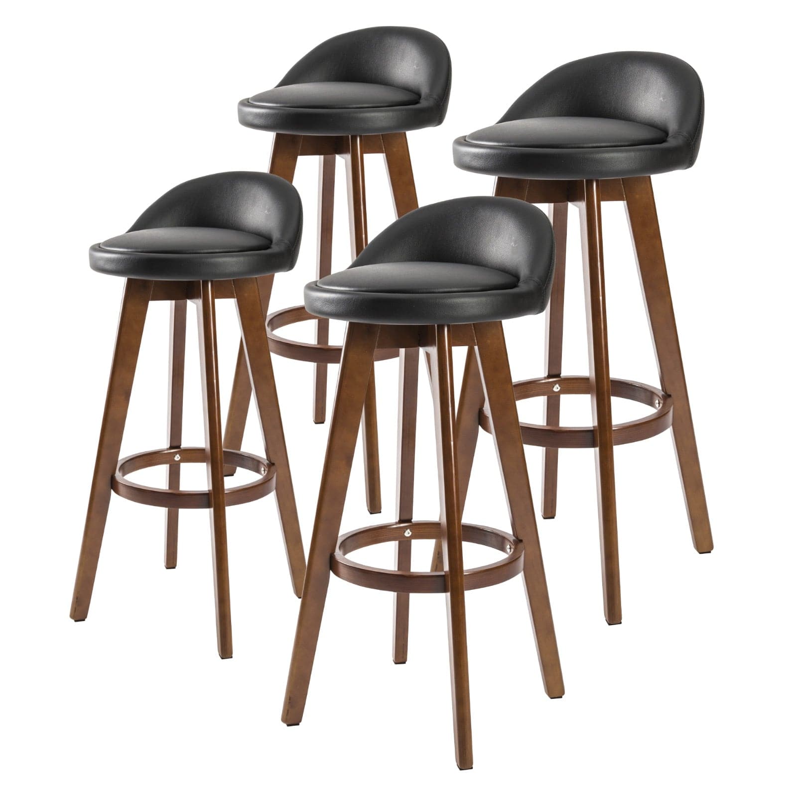 La Bella 4 Set 72cm Black Brown Wooden Bar Stool Leila Leather-Furniture > Bar Stools & Chairs-PEROZ Accessories