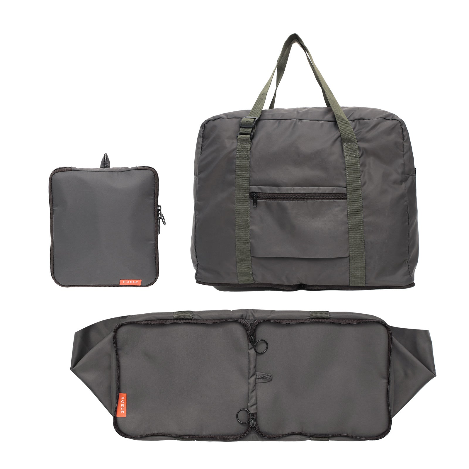 KOELE Khaki Shopper Bag Travel Duffle Bag Foldable Laptop Luggage KO-BOSTON-Duffle Bags-PEROZ Accessories