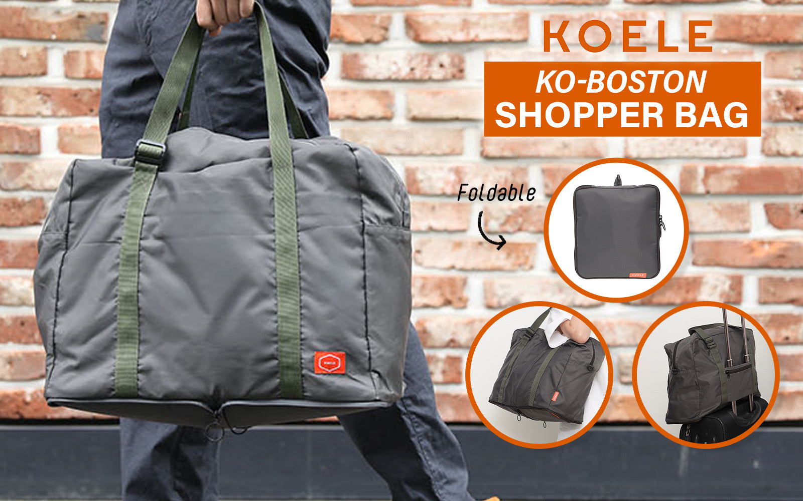 KOELE Khaki Shopper Bag Travel Duffle Bag Foldable Laptop Luggage KO-BOSTON-Duffle Bags-PEROZ Accessories