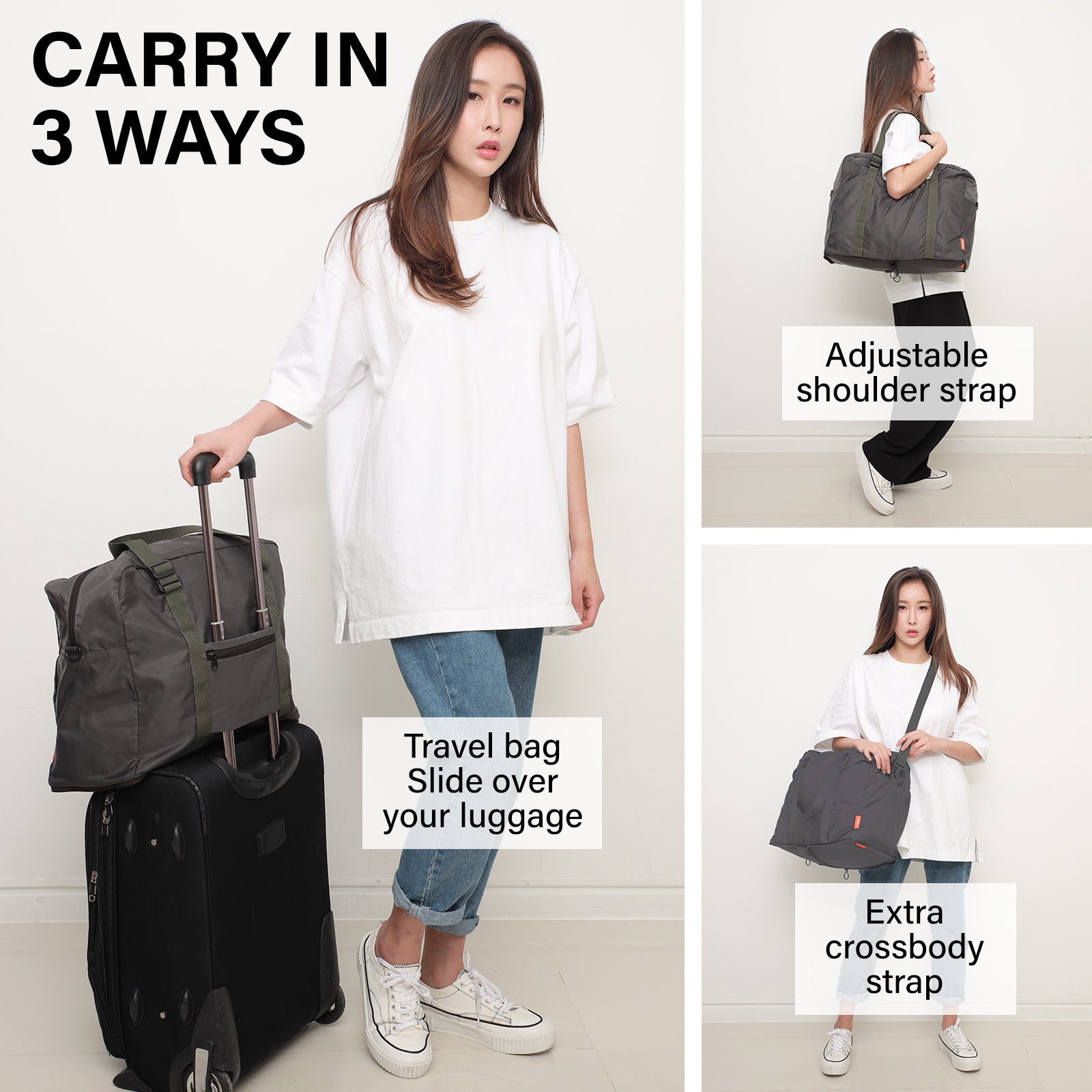 KOELE Khaki Shopper Bag Travel Duffle Bag Foldable Laptop Luggage KO-BOSTON-Duffle Bags-PEROZ Accessories